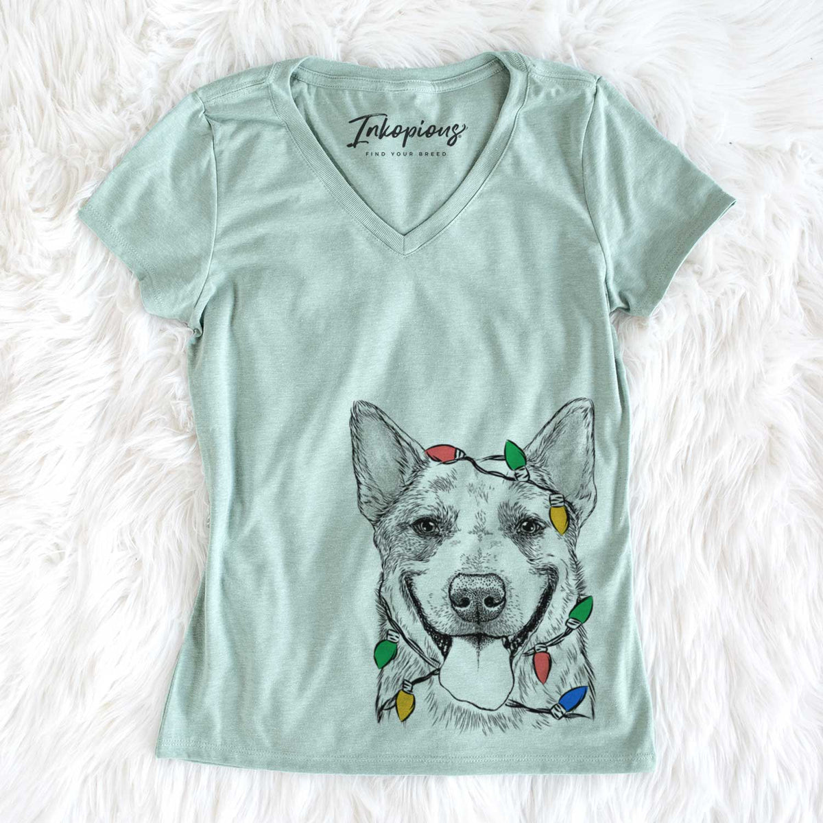 Christmas Lights Rio the Australian Cattle Dog - Women&#39;s V-neck Shirt