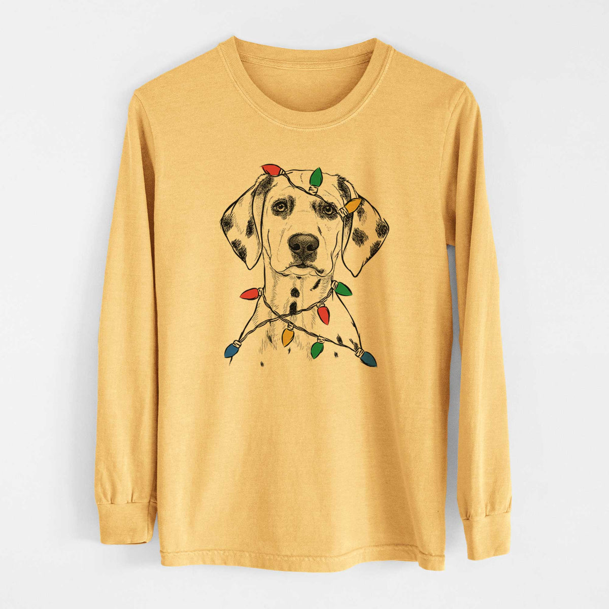 Christmas Lights Riot the Dalmatian - Heavyweight 100% Cotton Long Sleeve