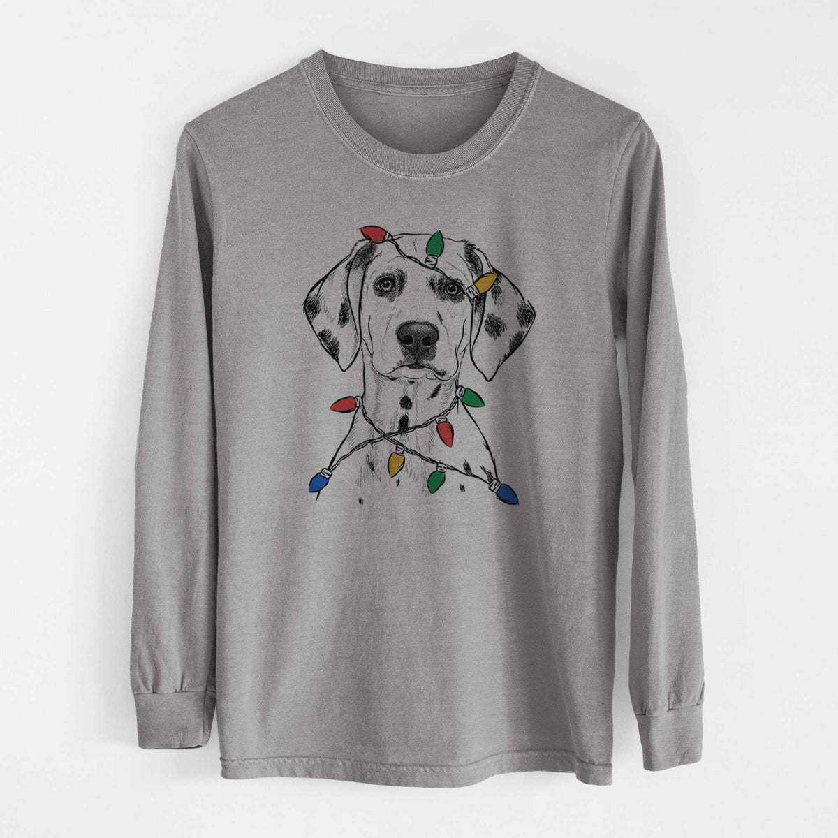 Christmas Lights Riot the Dalmatian - Heavyweight 100% Cotton Long Sleeve