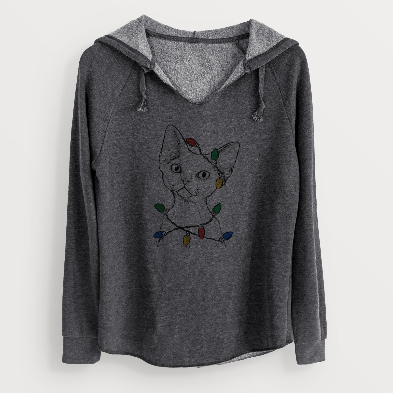Christmas Lights Ripley the Devon Rex Cat - Cali Wave Hooded Sweatshirt