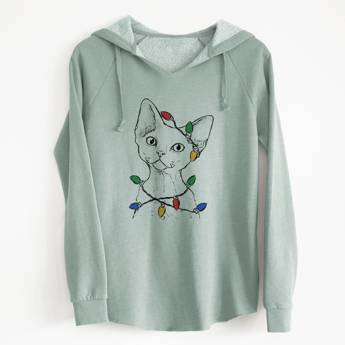 Christmas Lights Ripley the Devon Rex Cat - Cali Wave Hooded Sweatshirt