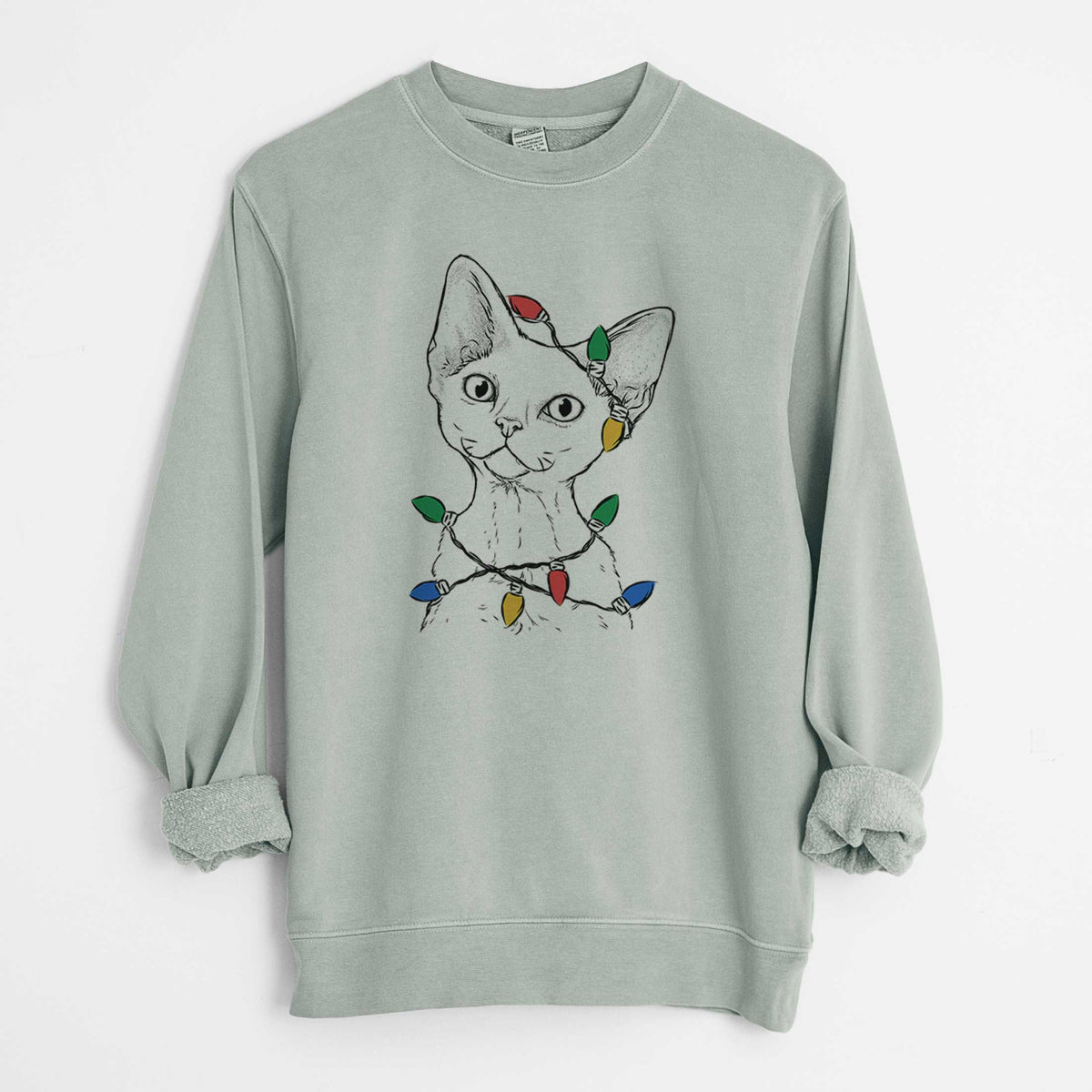 Christmas Lights Ripley the Devon Rex Cat - Unisex Pigment Dyed Crew Sweatshirt