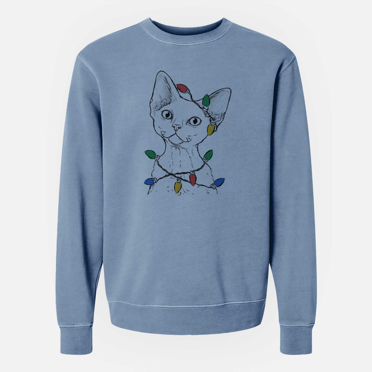 Christmas Lights Ripley the Devon Rex Cat - Unisex Pigment Dyed Crew Sweatshirt