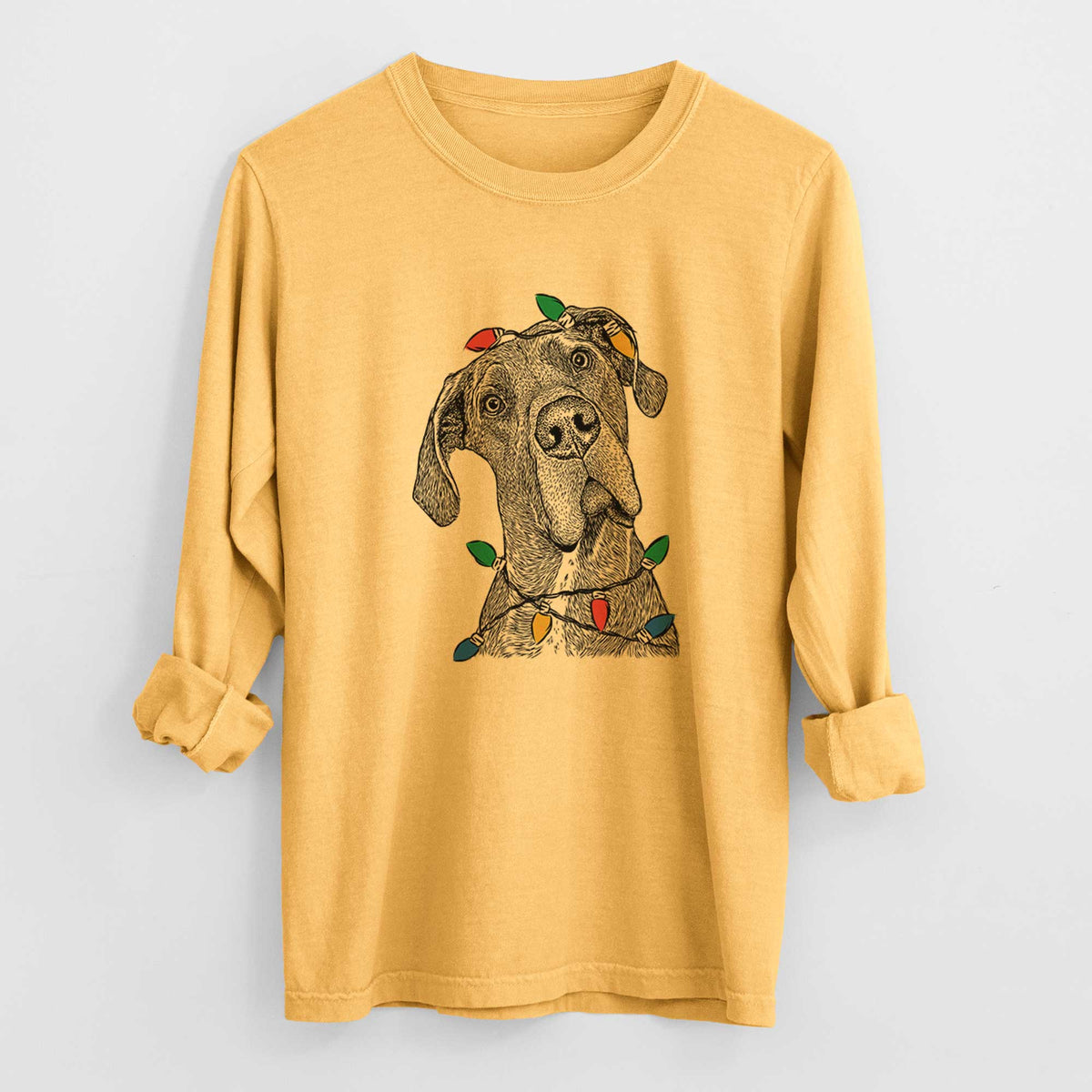 Christmas Lights River the Great Dane - Heavyweight 100% Cotton Long Sleeve