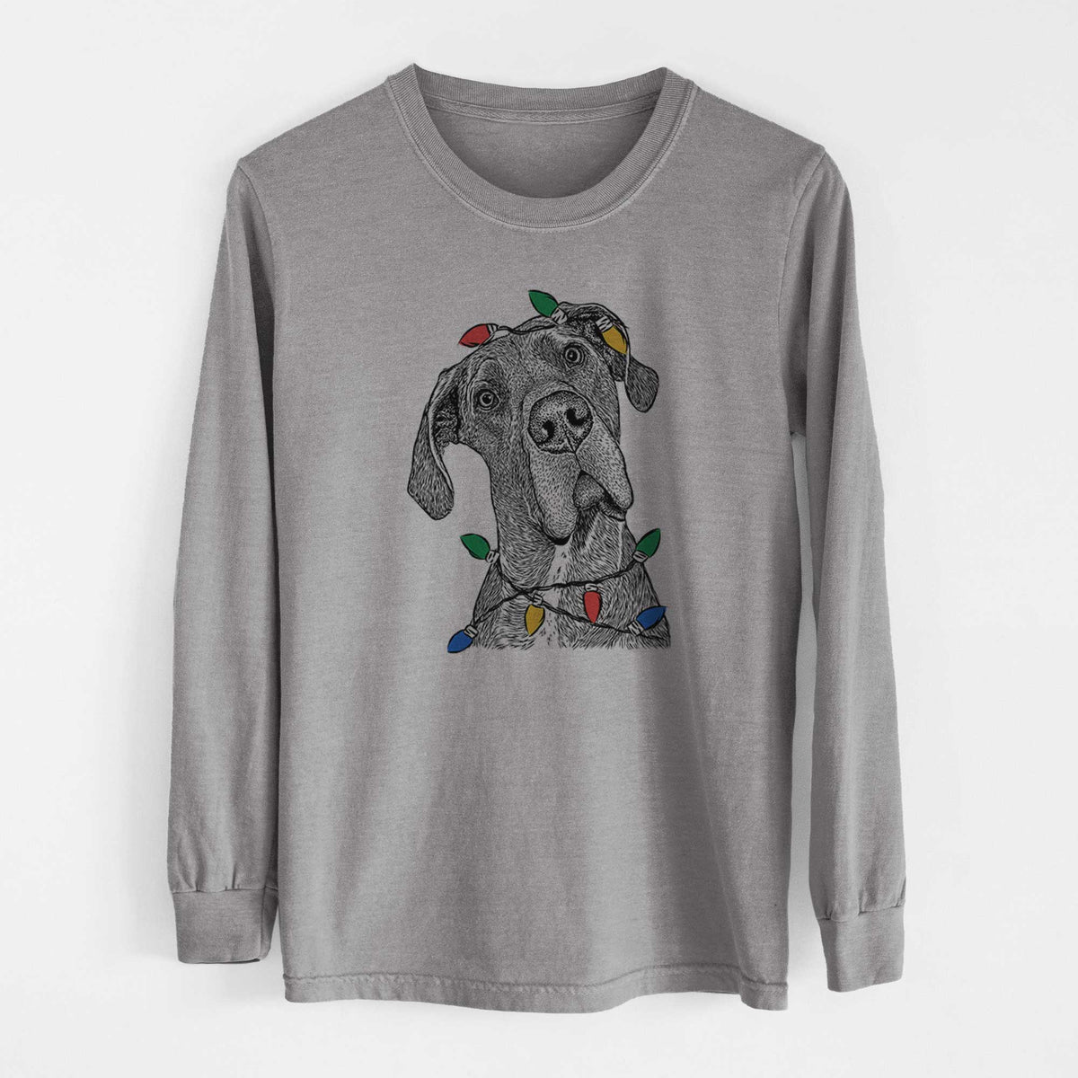 Christmas Lights River the Great Dane - Heavyweight 100% Cotton Long Sleeve