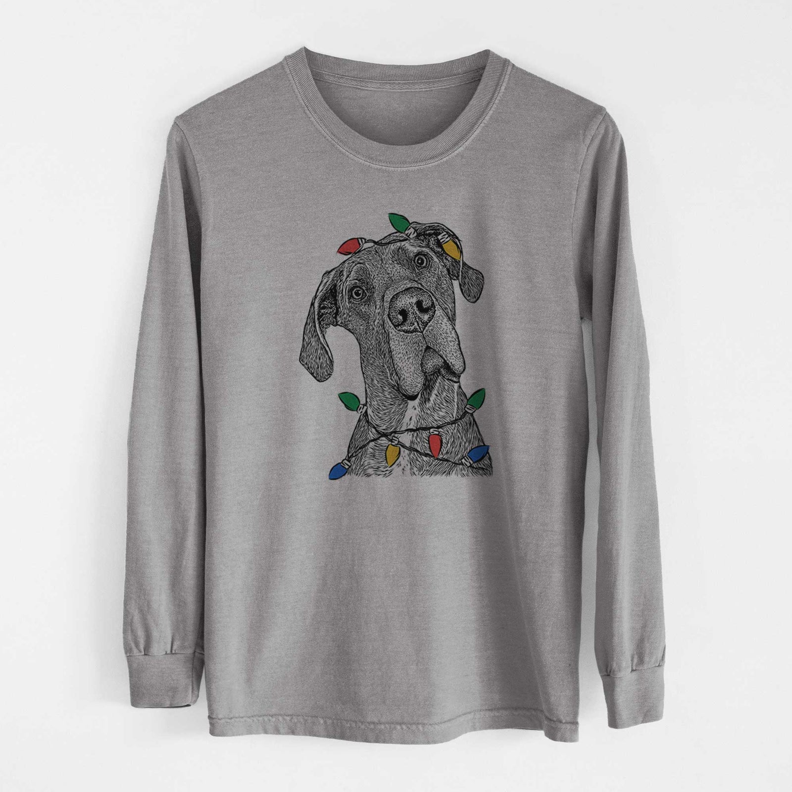 Christmas Lights River the Great Dane - Heavyweight 100% Cotton Long Sleeve