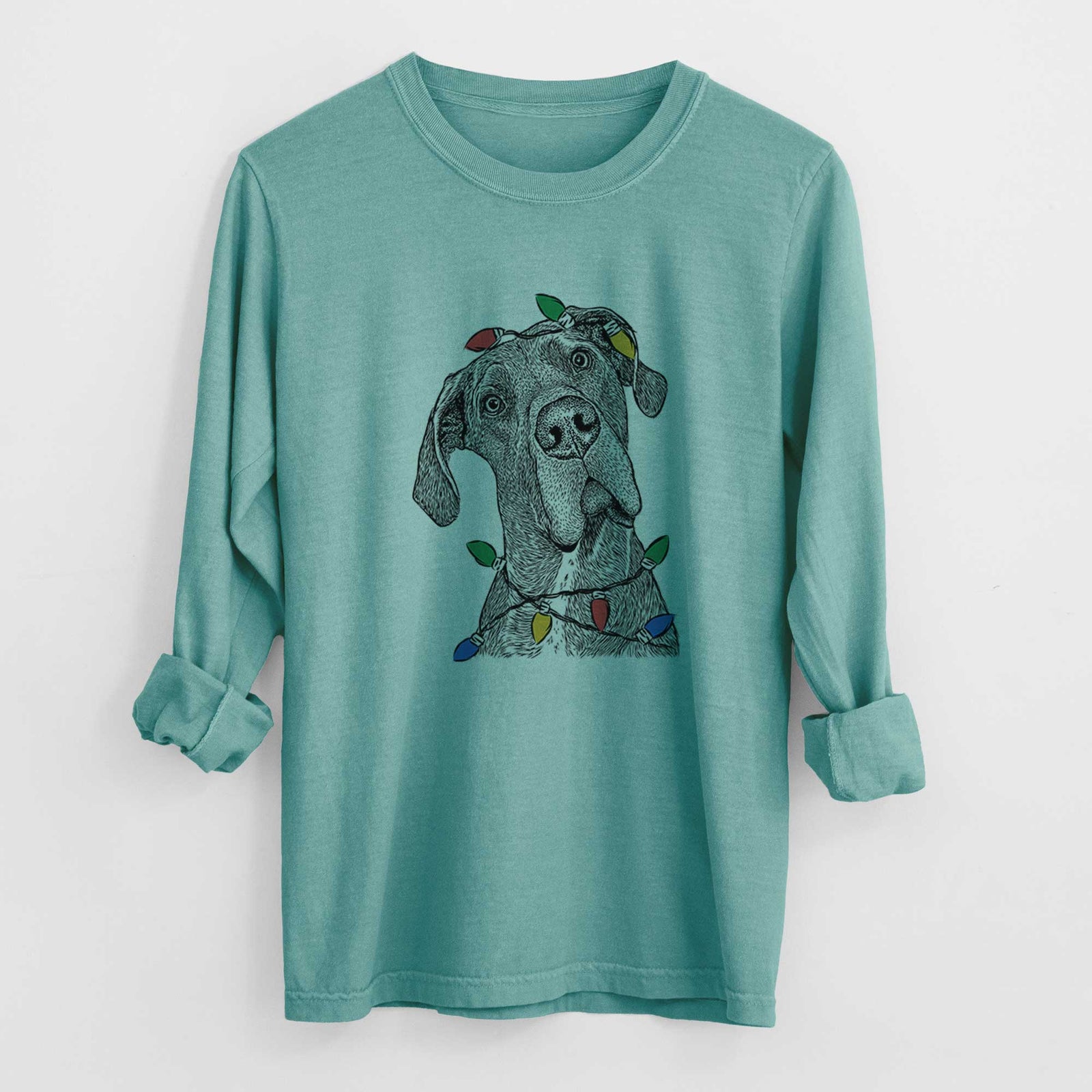 Christmas Lights River the Great Dane - Heavyweight 100% Cotton Long Sleeve