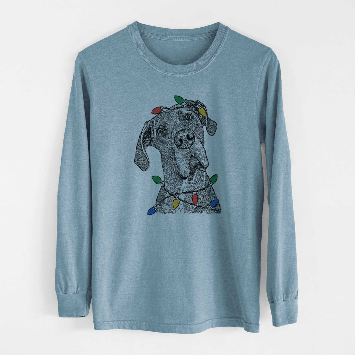 Christmas Lights River the Great Dane - Heavyweight 100% Cotton Long Sleeve