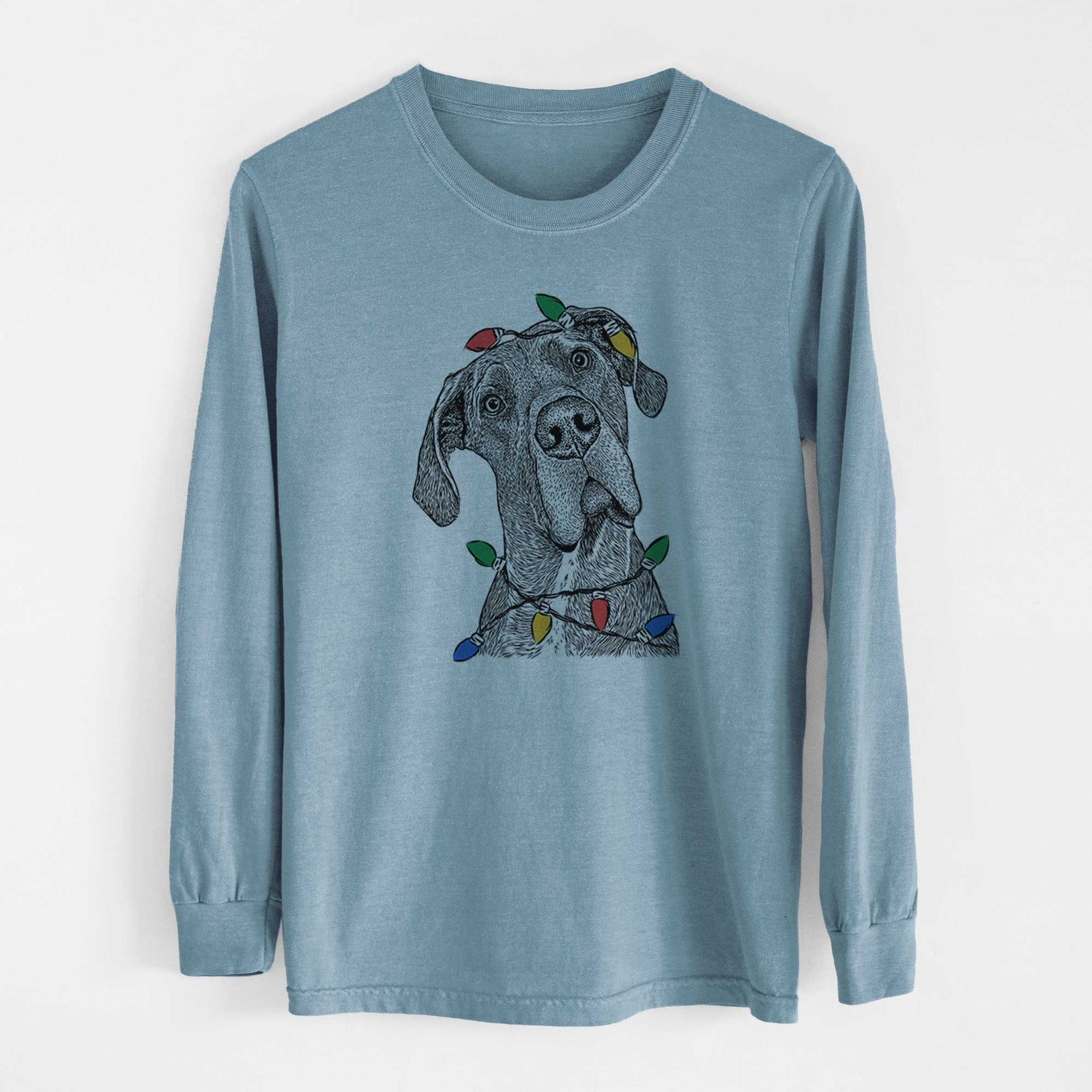 Christmas Lights River the Great Dane - Heavyweight 100% Cotton Long Sleeve