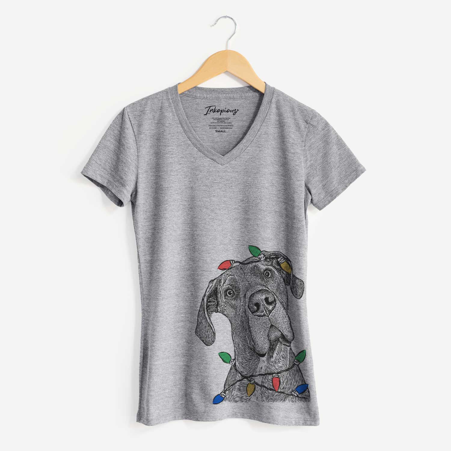 Christmas Lights River the Great Dane - Women's V-neck Shirt