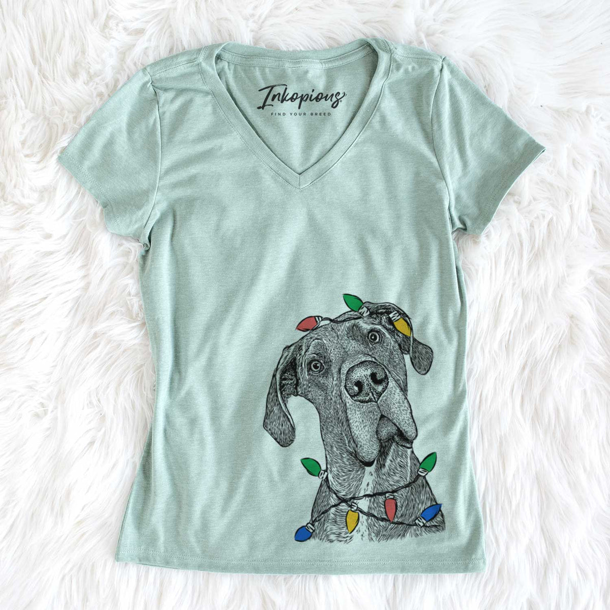 Christmas Lights River the Great Dane - Women&#39;s V-neck Shirt