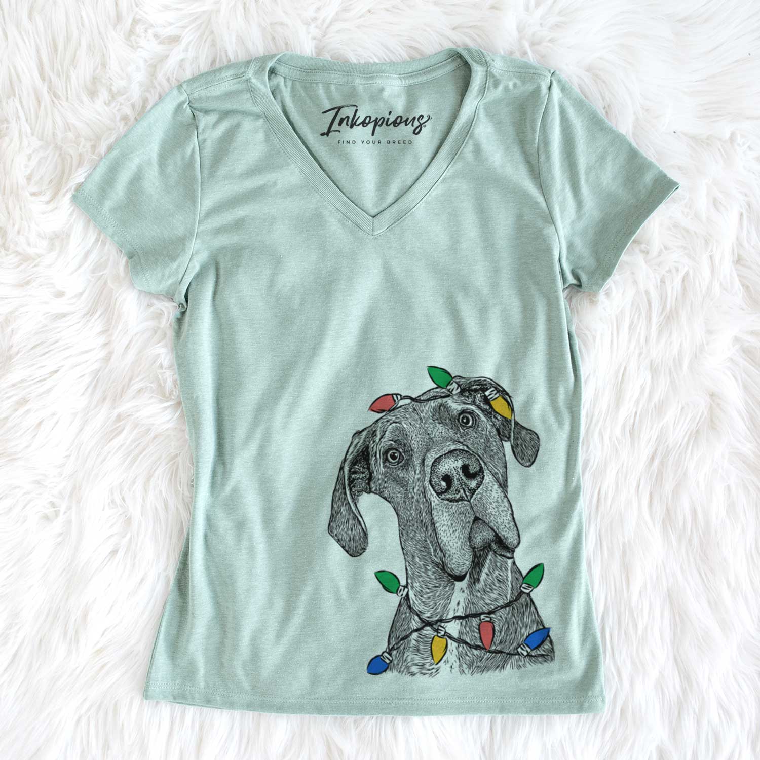 Christmas Lights River the Great Dane - Women's V-neck Shirt