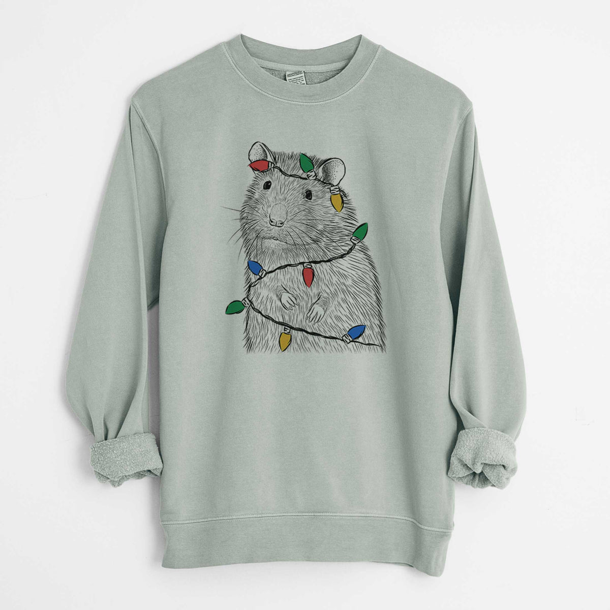 Christmas Lights Rizzo the Rat - Unisex Pigment Dyed Crew Sweatshirt