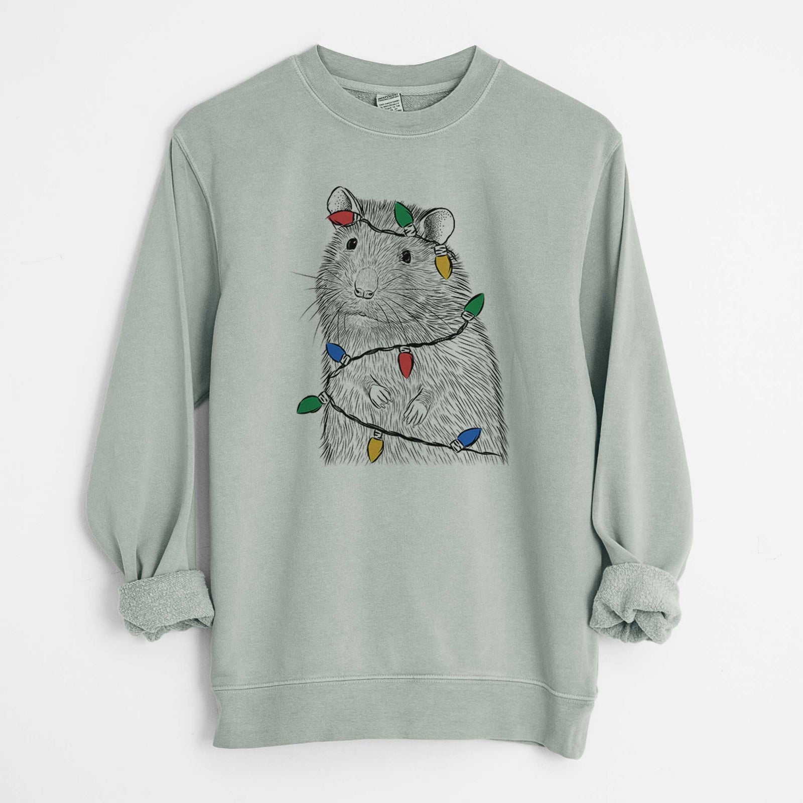 Christmas Lights Rizzo the Rat - Unisex Pigment Dyed Crew Sweatshirt