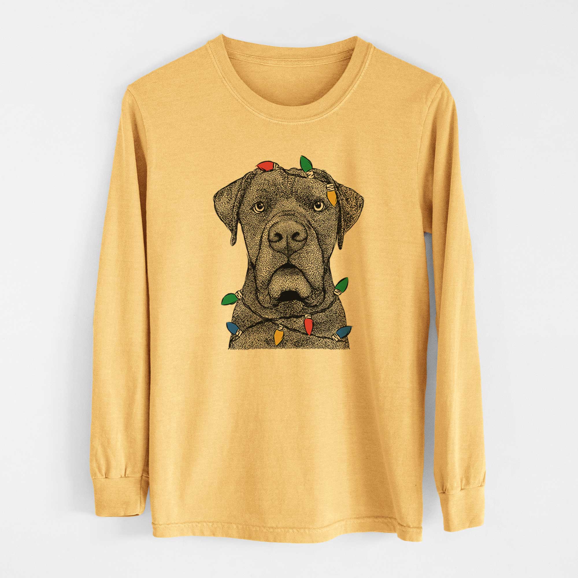 Christmas Lights Rocco the Cane Corso - Heavyweight 100% Cotton Long Sleeve