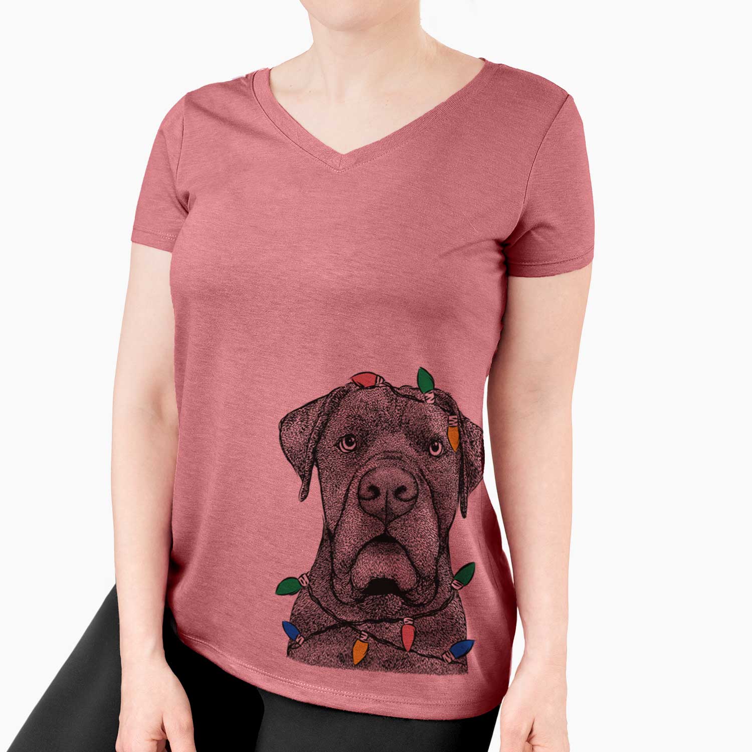 Christmas Lights Rocco the Cane Corso - Women's V-neck Shirt