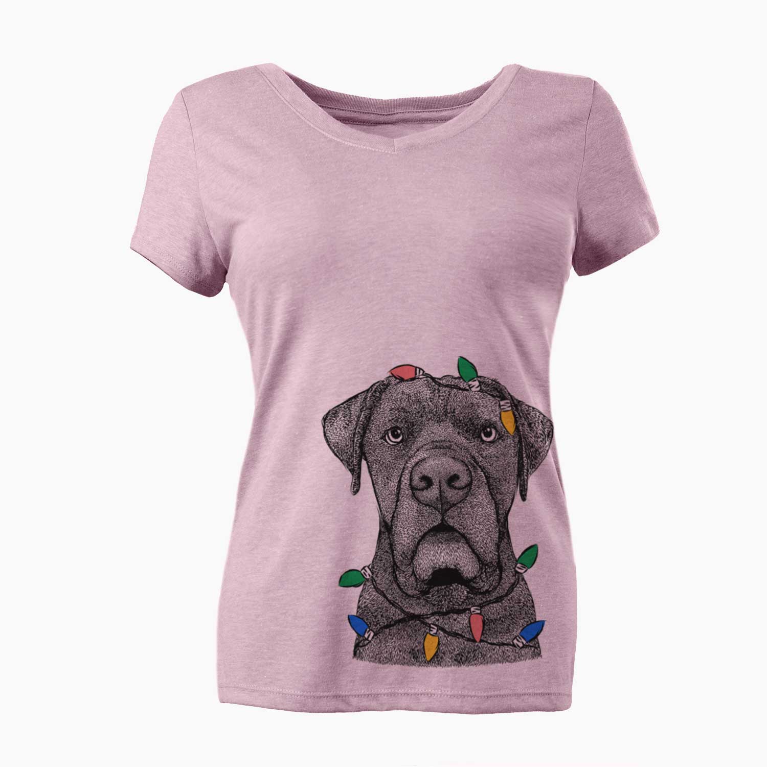 Christmas Lights Rocco the Cane Corso - Women's V-neck Shirt