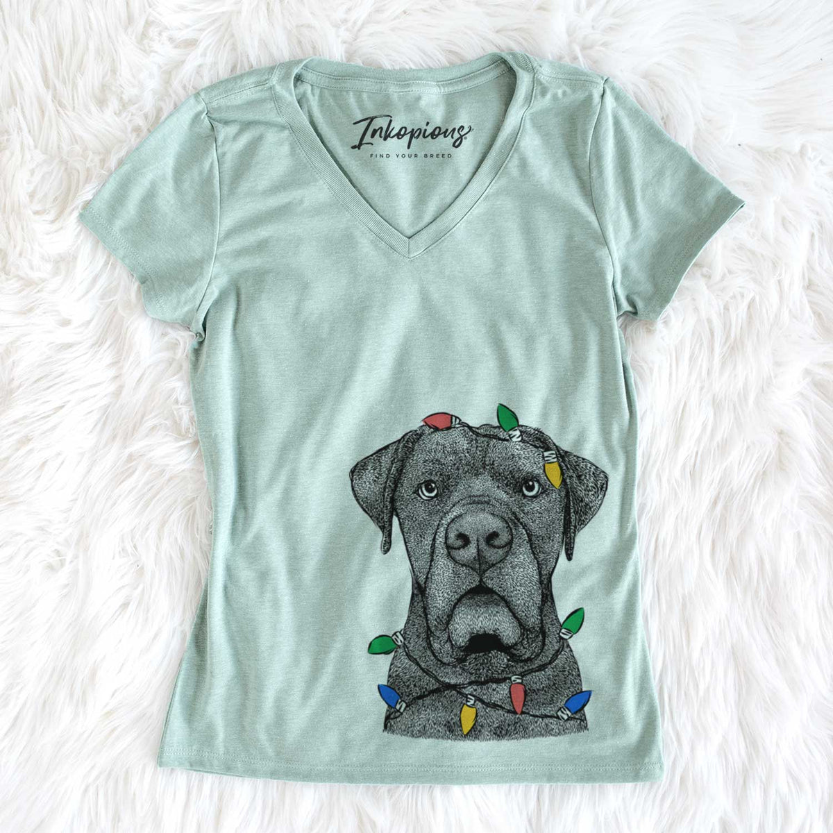 Christmas Lights Rocco the Cane Corso - Women&#39;s V-neck Shirt