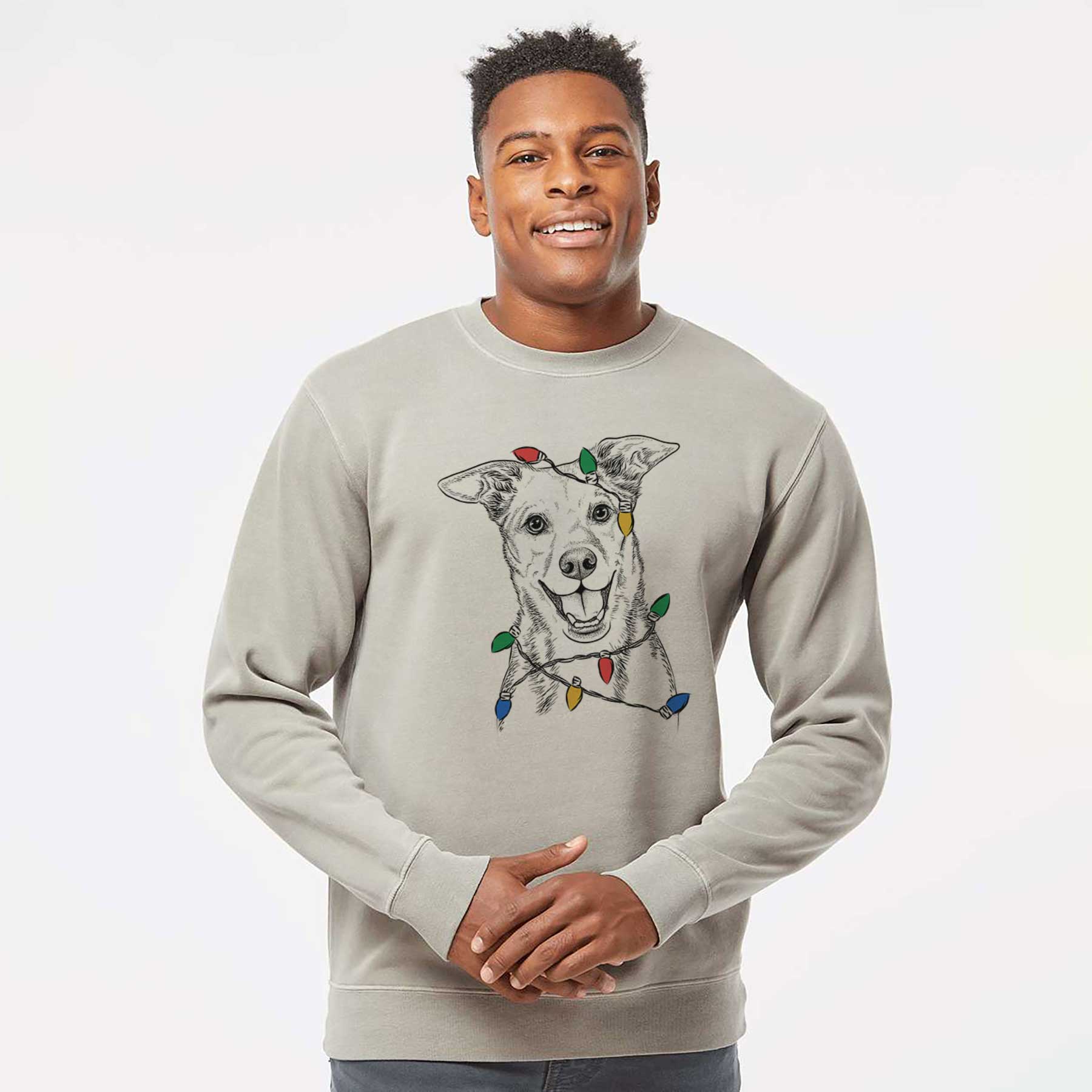 Christmas Lights Rocco the Mixed Breed - Unisex Pigment Dyed Crew Sweatshirt