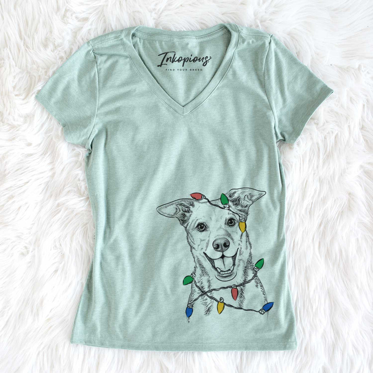 Christmas Lights Rocco the Mixed Breed - Women&#39;s V-neck Shirt