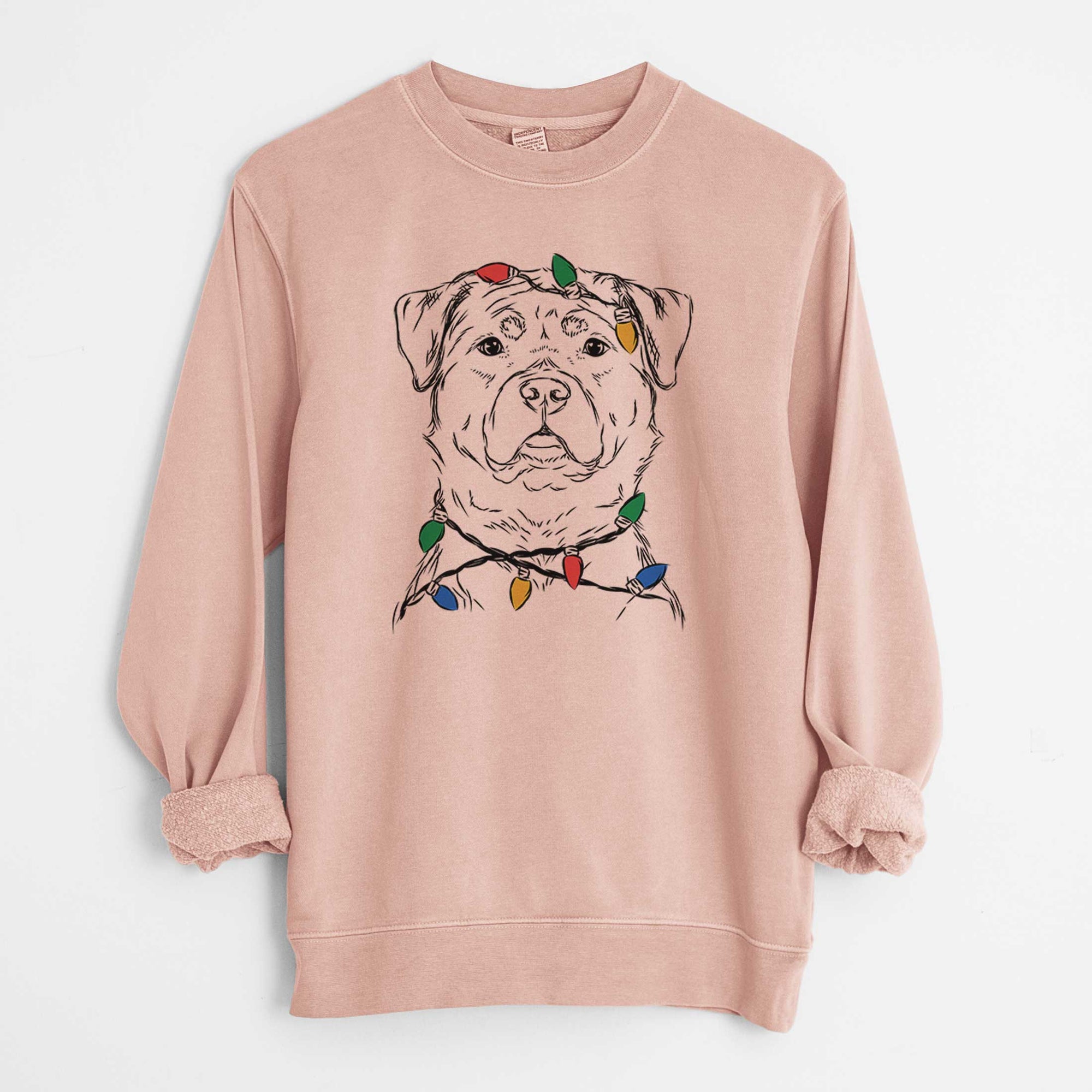 Christmas Lights Rocky the Rottweiler - Unisex Pigment Dyed Crew Sweatshirt