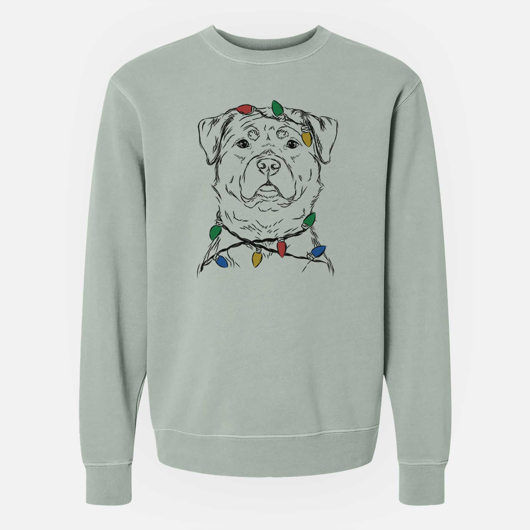 Christmas Lights Rocky the Rottweiler - Unisex Pigment Dyed Crew Sweatshirt