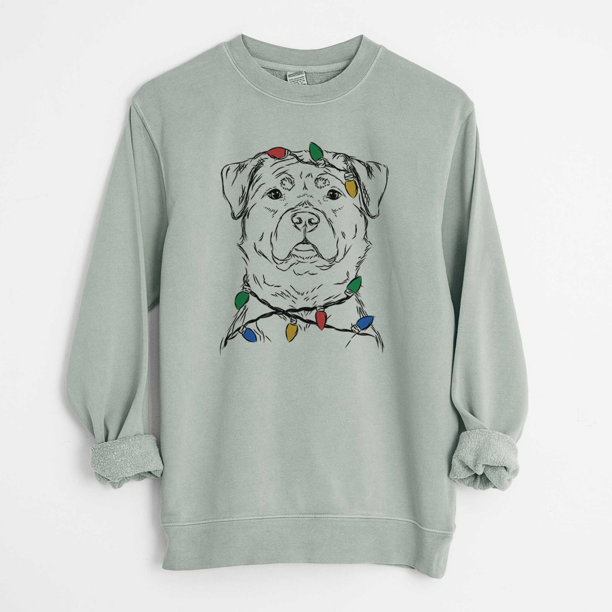 Christmas Lights Rocky the Rottweiler - Unisex Pigment Dyed Crew Sweatshirt