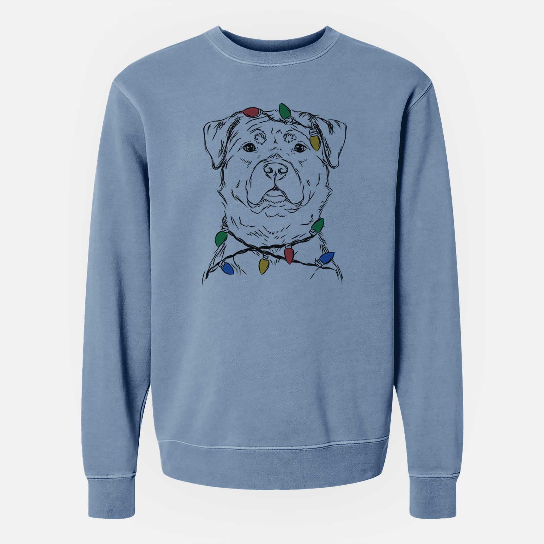 Christmas Lights Rocky the Rottweiler - Unisex Pigment Dyed Crew Sweatshirt