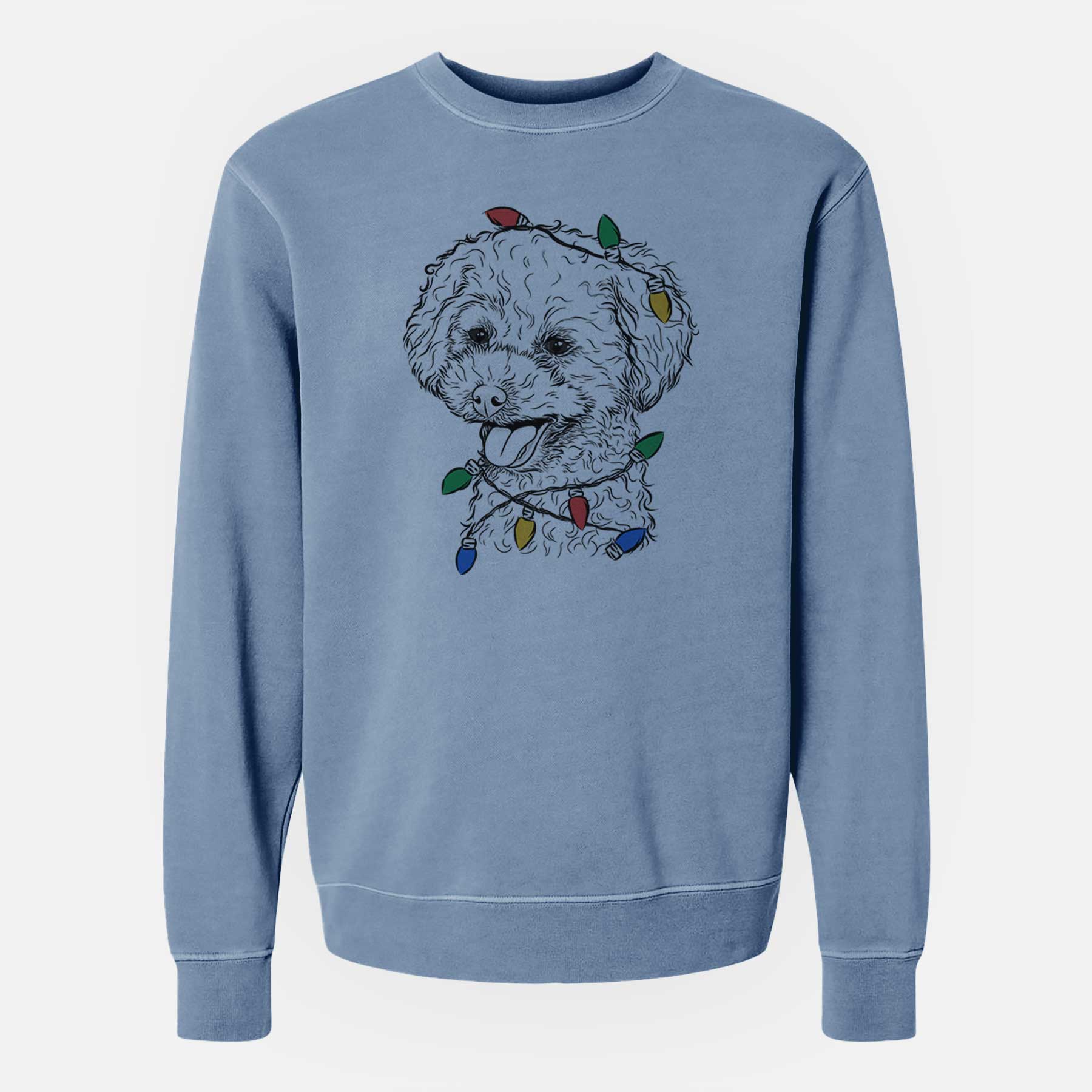 Christmas Lights Rocky the Teacup Poodle - Unisex Pigment Dyed Crew Sweatshirt