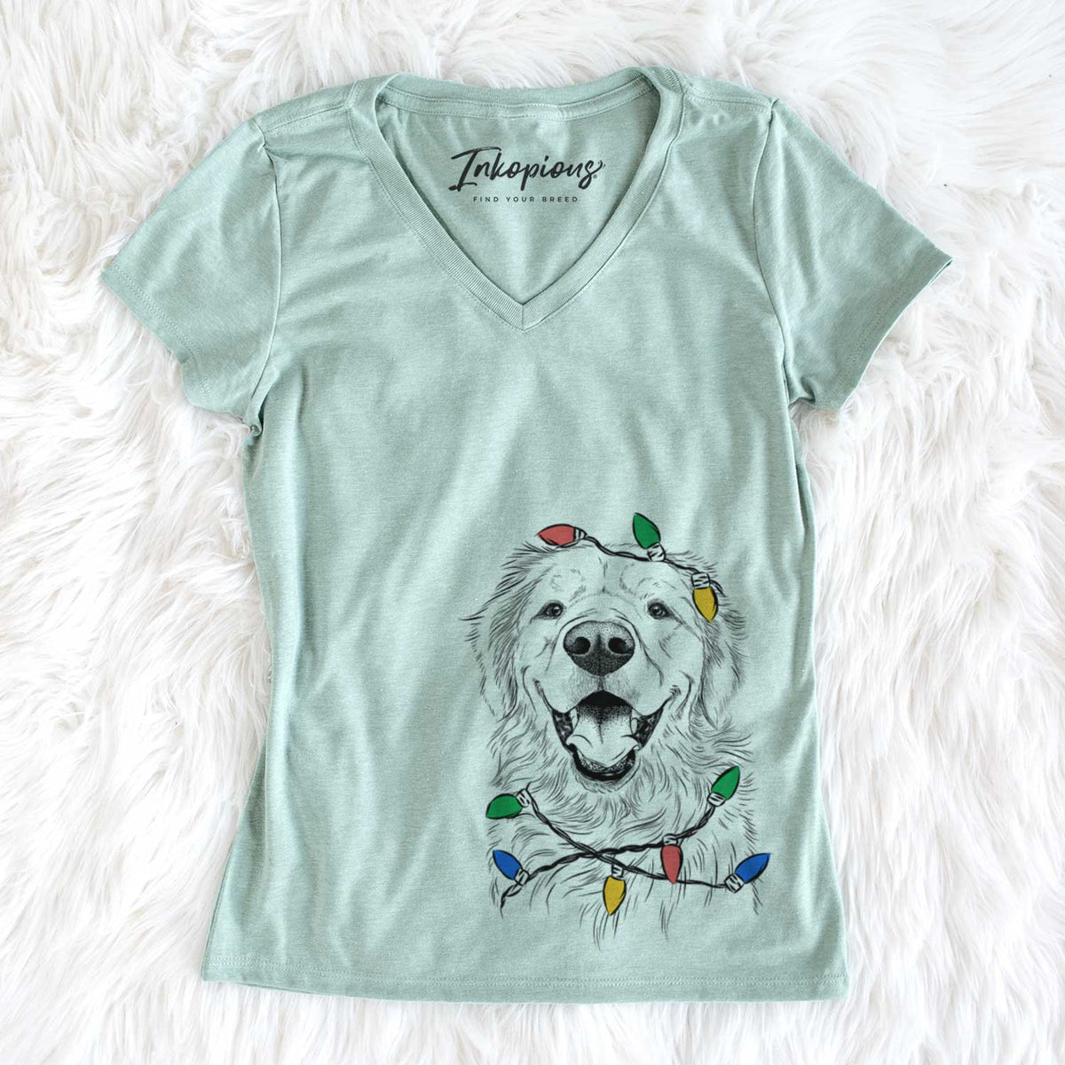 Christmas Lights Roger the Golden Retriever - Women&#39;s V-neck Shirt