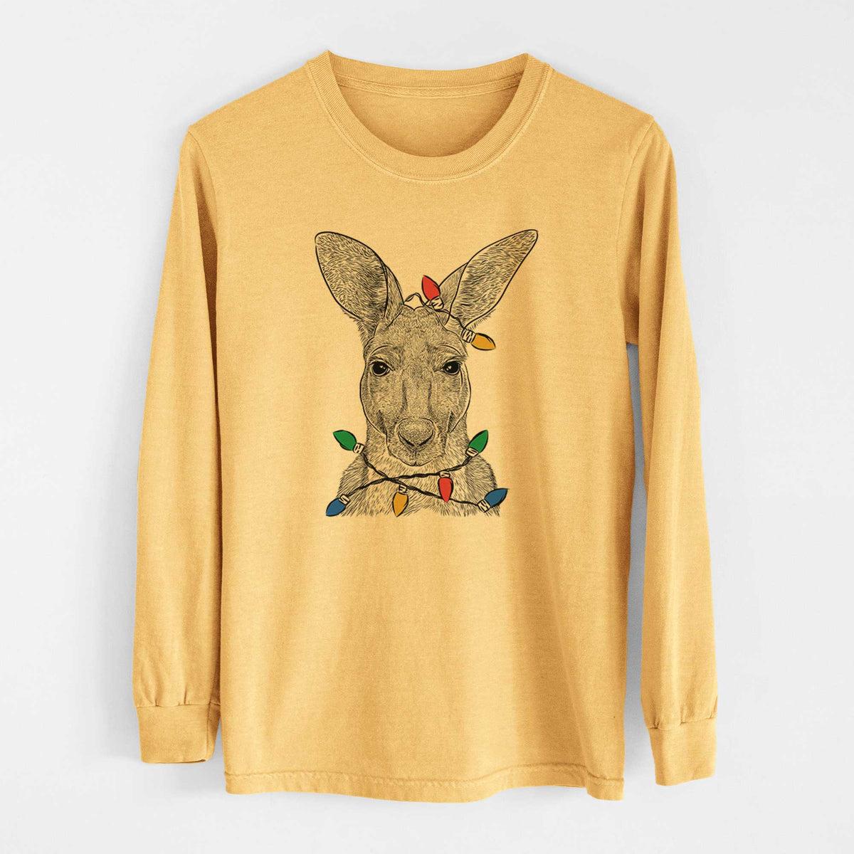 Christmas Lights Roger the Red Kangaroo - Heavyweight 100% Cotton Long Sleeve