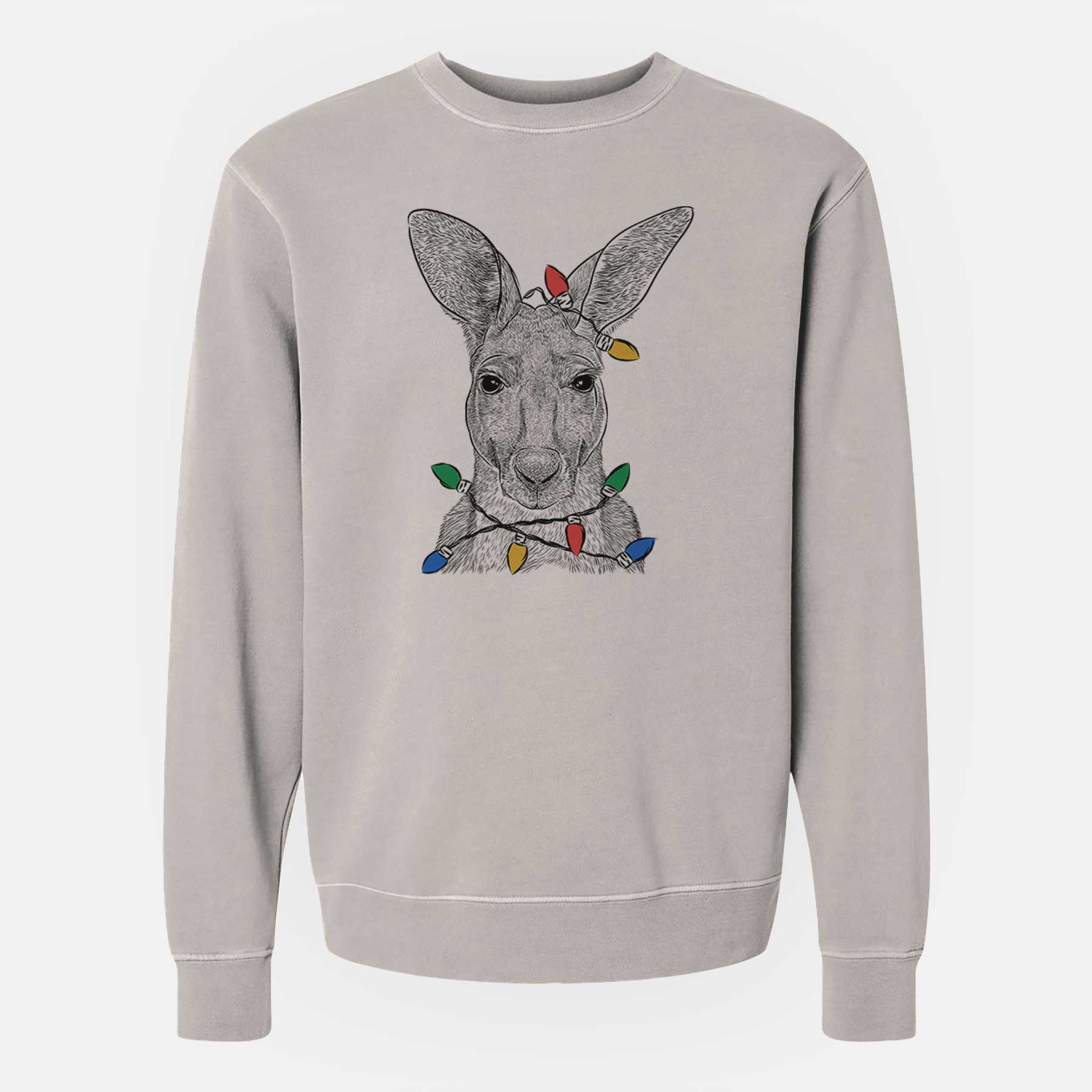 Christmas Lights Roger the Red Kangaroo - Unisex Pigment Dyed Crew Sweatshirt