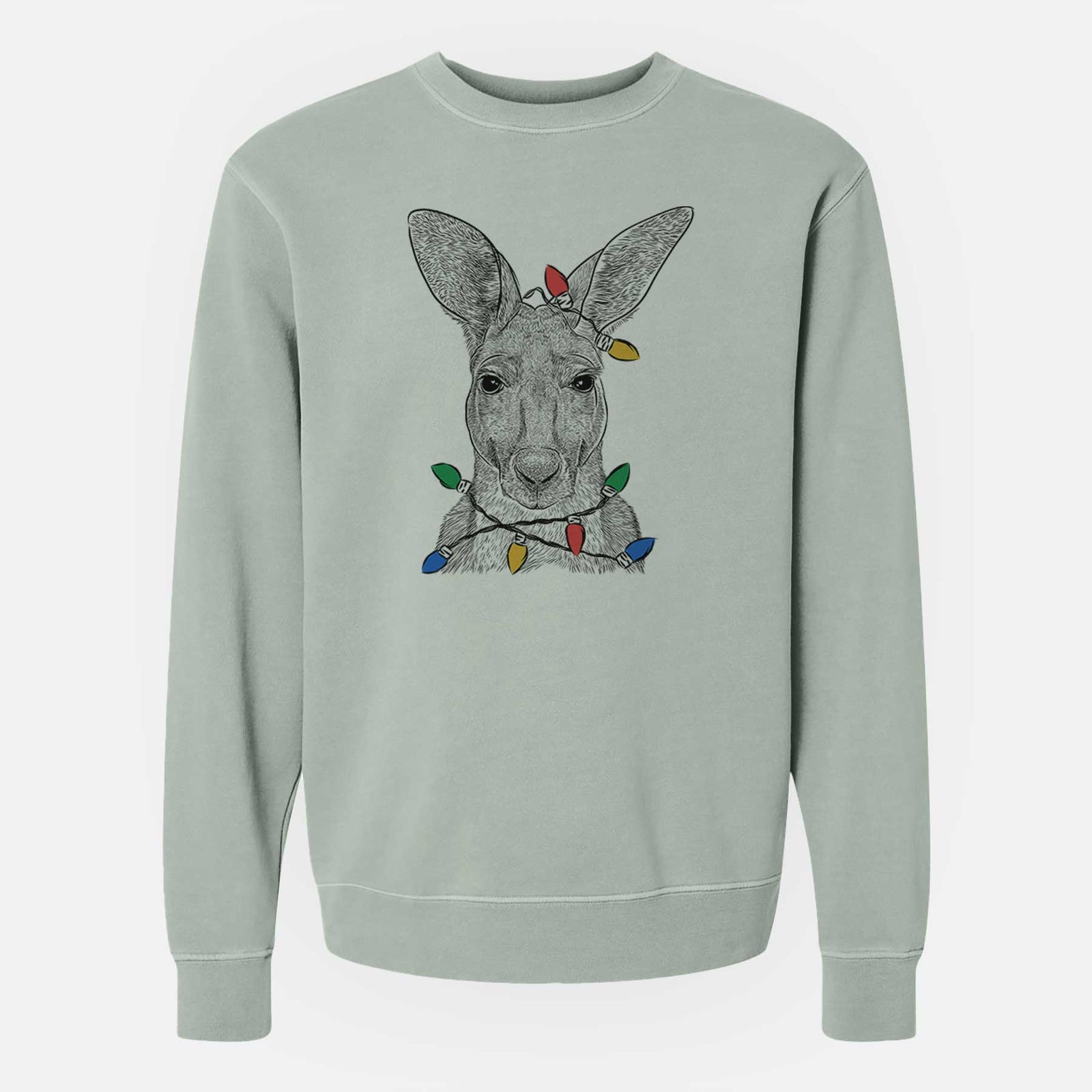 Christmas Lights Roger the Red Kangaroo - Unisex Pigment Dyed Crew Sweatshirt