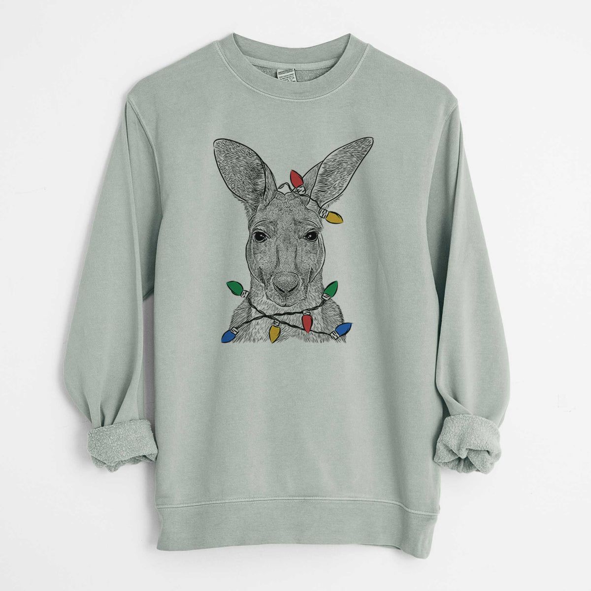 Christmas Lights Roger the Red Kangaroo - Unisex Pigment Dyed Crew Sweatshirt