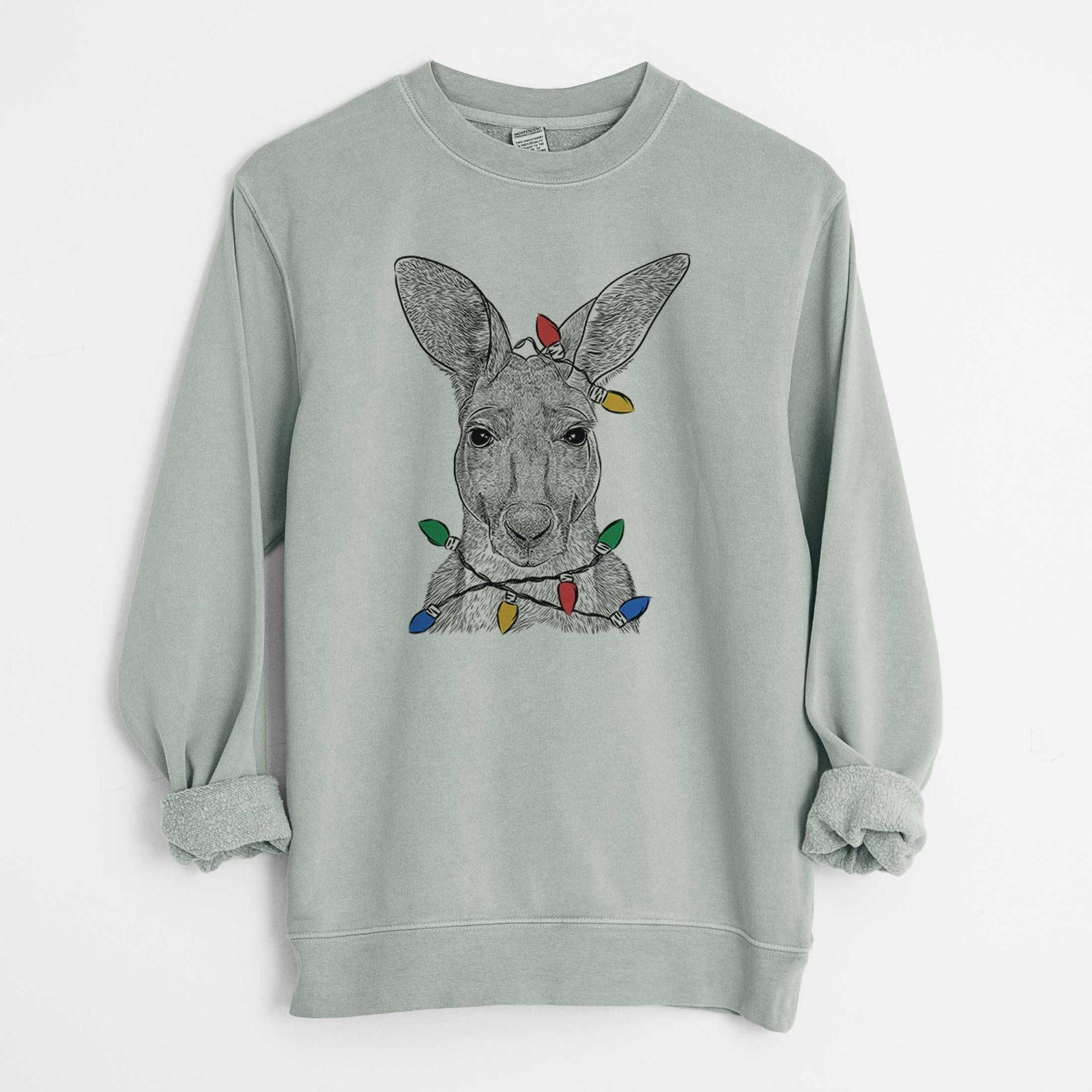 Christmas Lights Roger the Red Kangaroo - Unisex Pigment Dyed Crew Sweatshirt