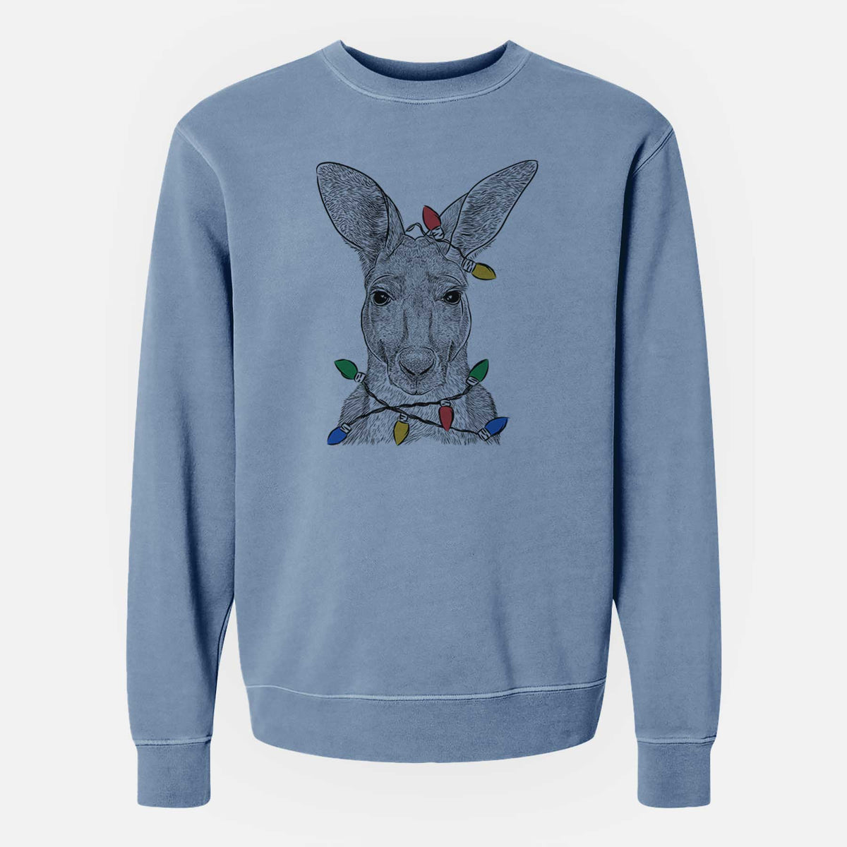 Christmas Lights Roger the Red Kangaroo - Unisex Pigment Dyed Crew Sweatshirt
