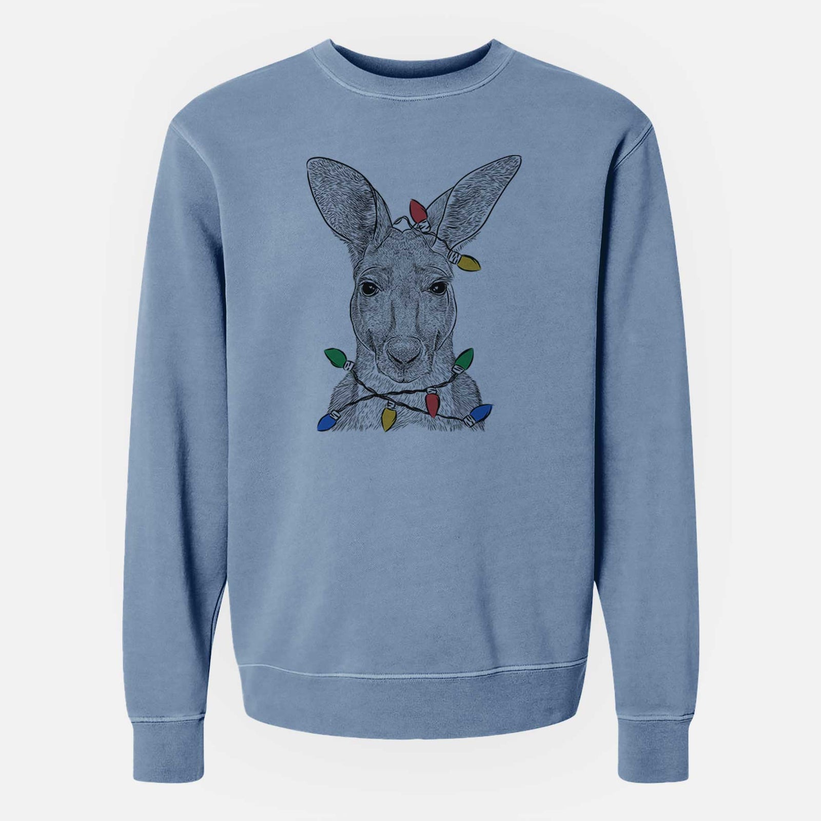 Christmas Lights Roger the Red Kangaroo - Unisex Pigment Dyed Crew Sweatshirt