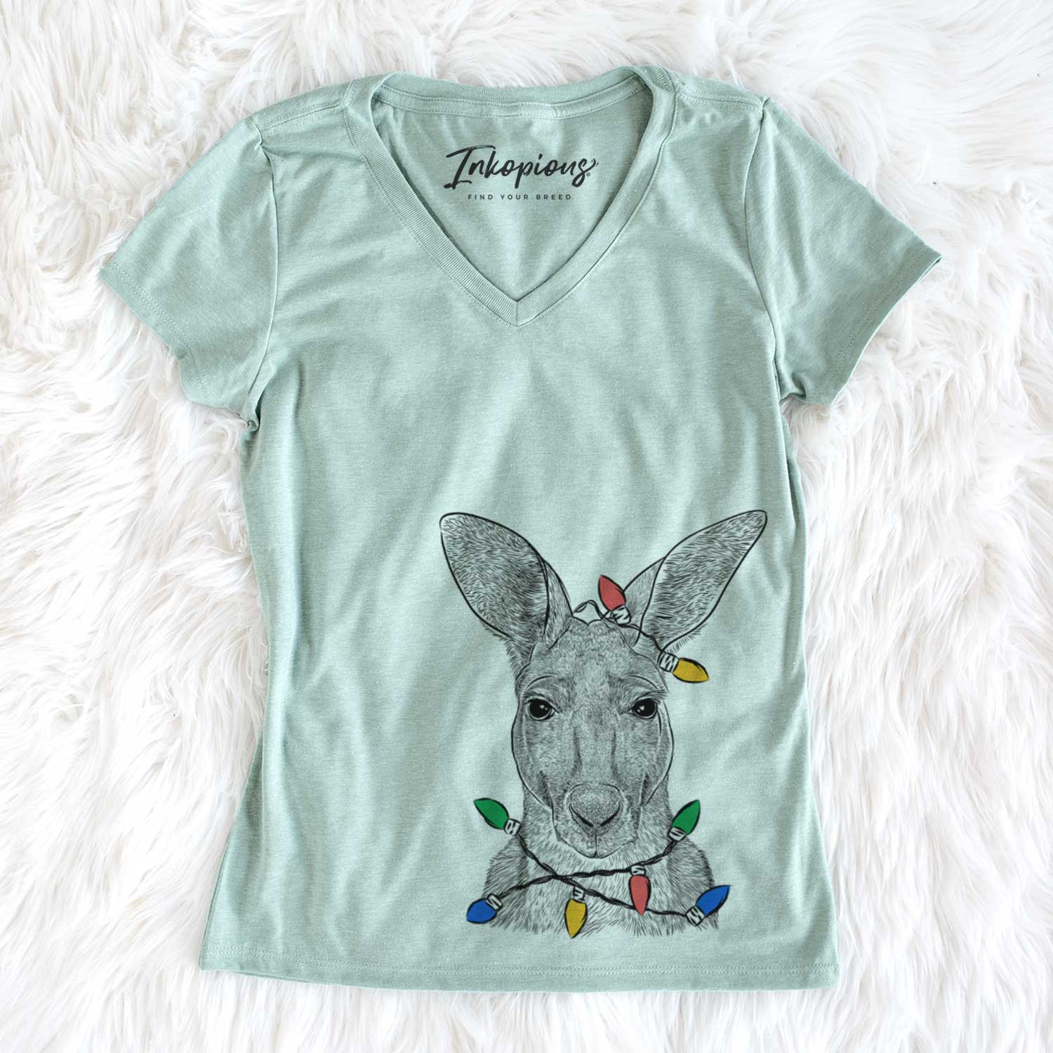 Christmas Lights Roger the Red Kangaroo - Women's V-neck Shirt