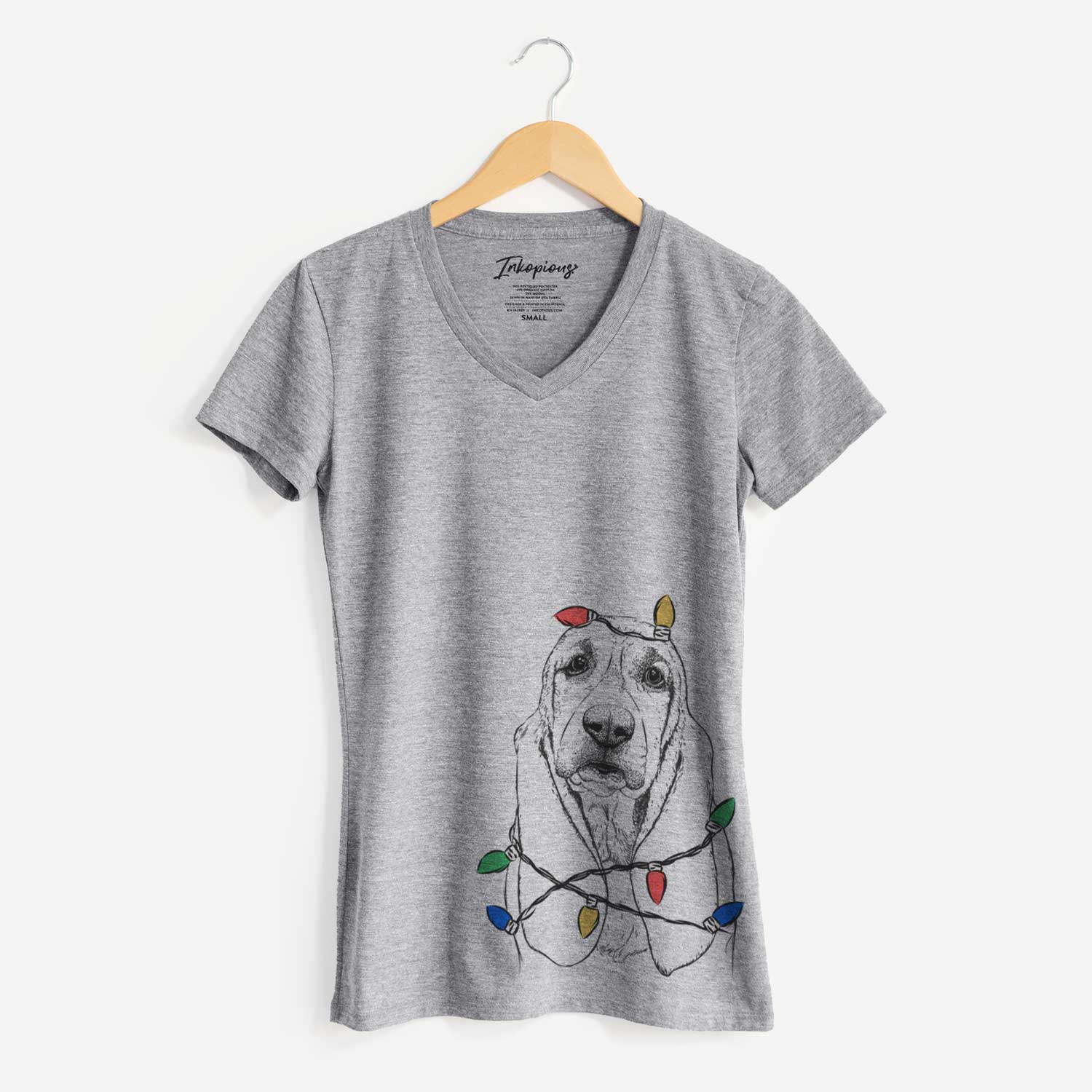 Christmas Lights Rolo the Basset Hound - Women's V-neck Shirt