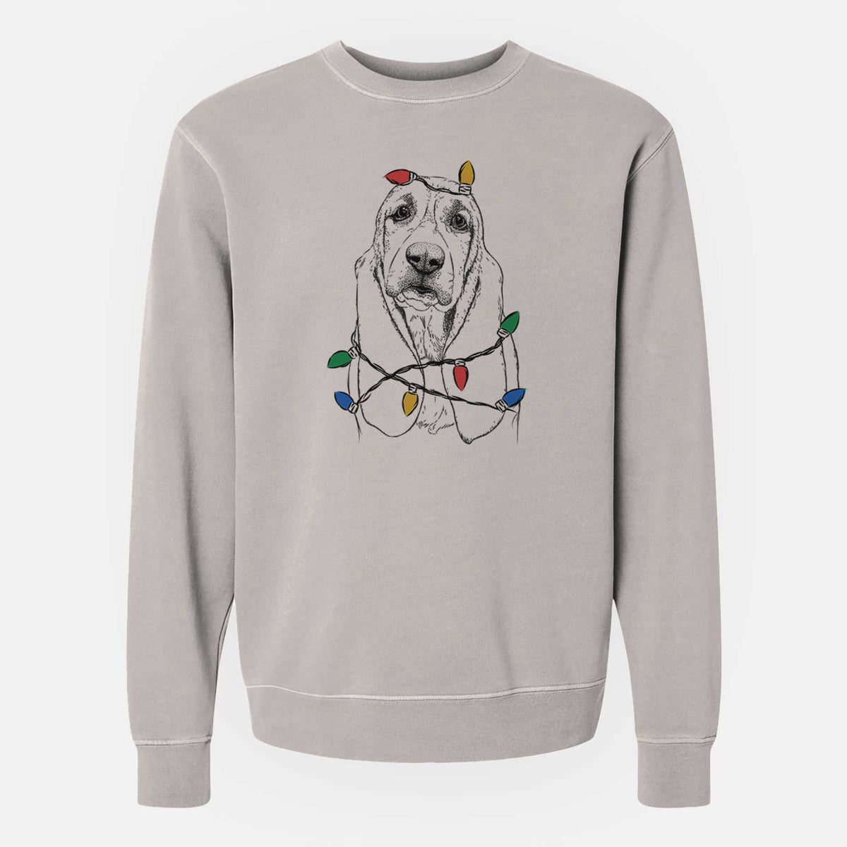Christmas Lights Rolo the Basset Hound - Unisex Pigment Dyed Crew Sweatshirt