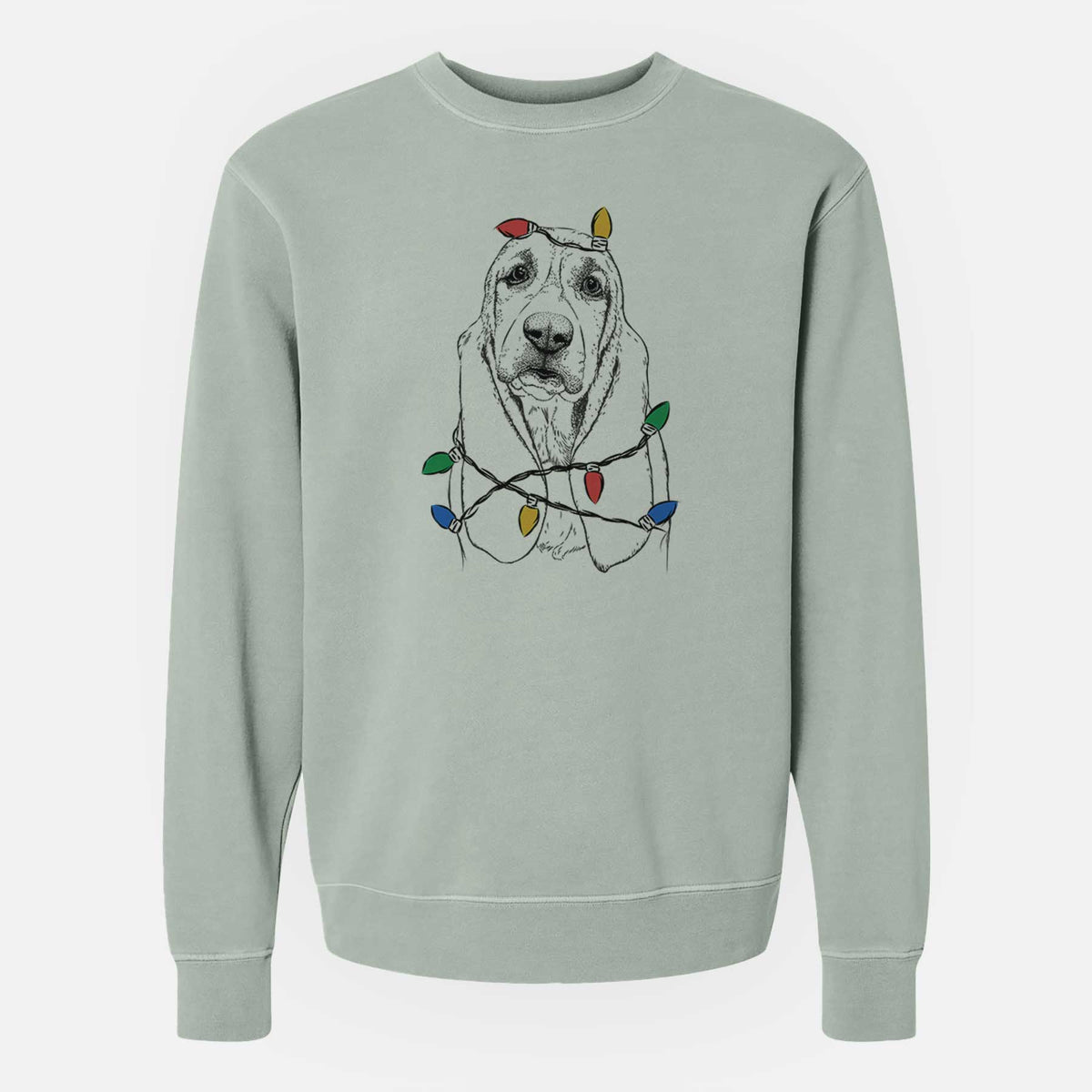 Christmas Lights Rolo the Basset Hound - Unisex Pigment Dyed Crew Sweatshirt