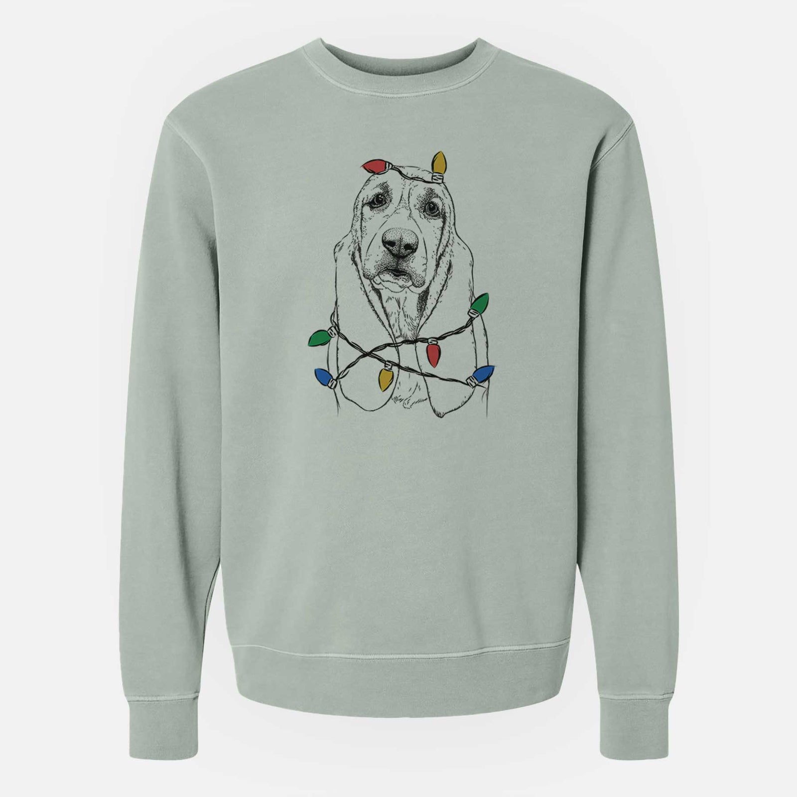 Christmas Lights Rolo the Basset Hound - Unisex Pigment Dyed Crew Sweatshirt
