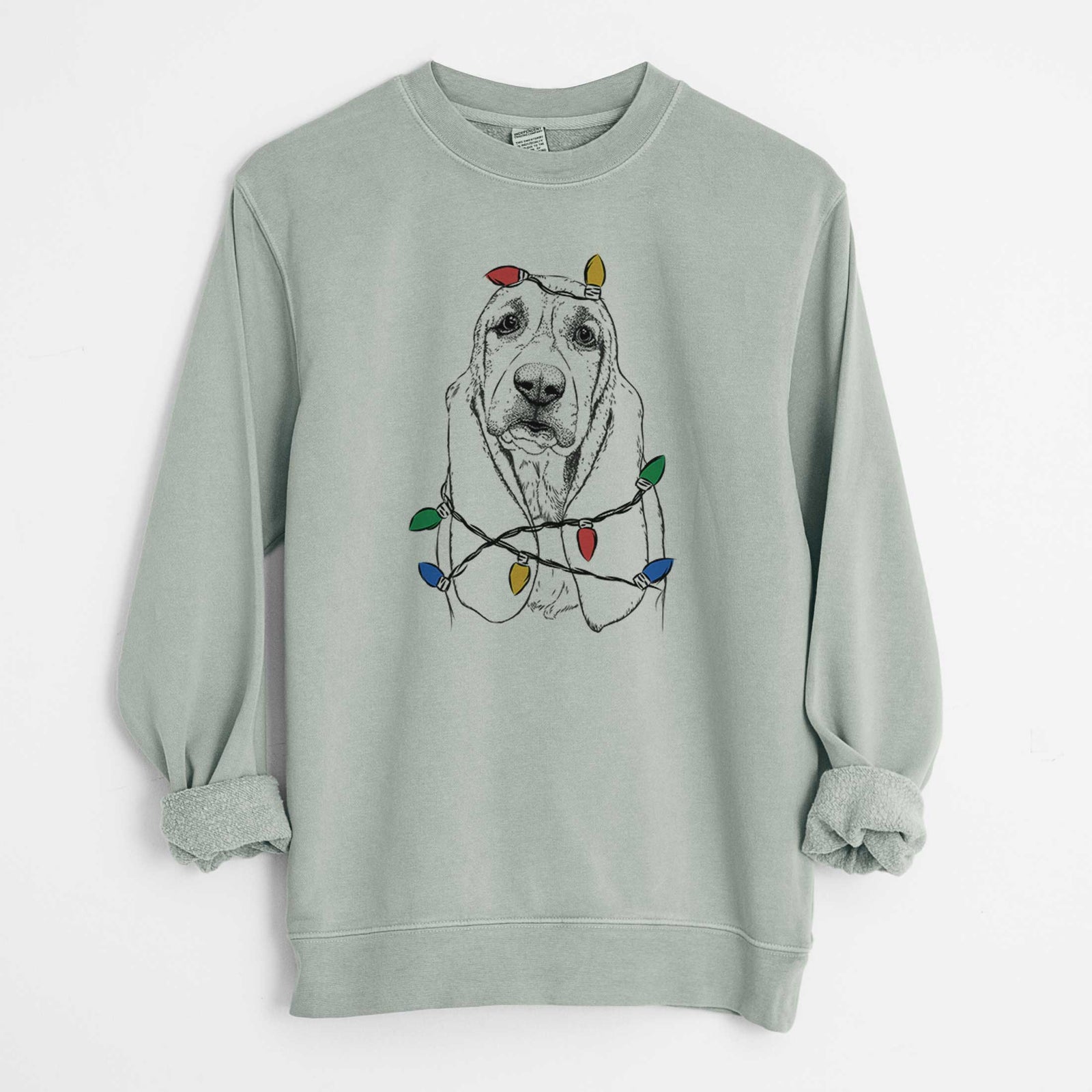 Christmas Lights Rolo the Basset Hound - Unisex Pigment Dyed Crew Sweatshirt