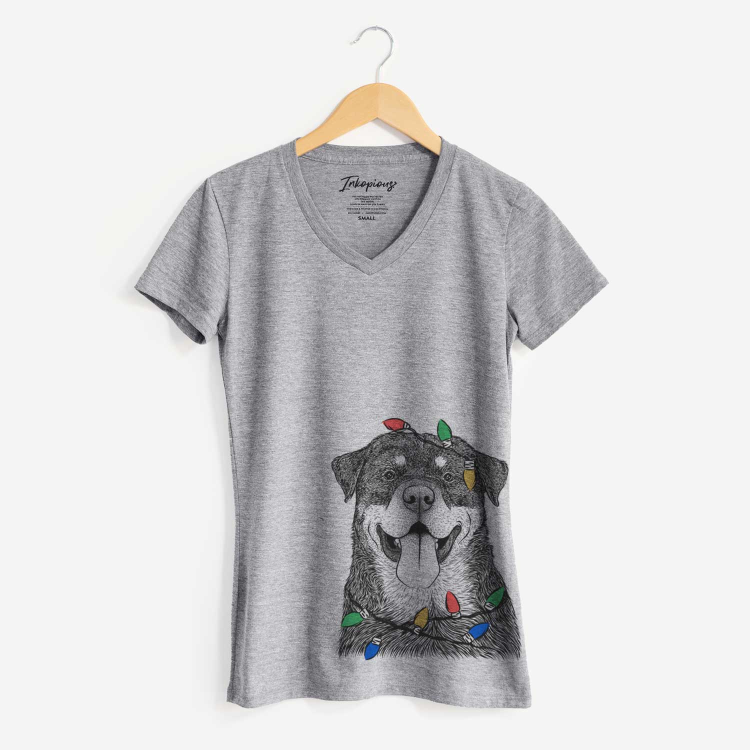 Christmas Lights Romeo the Rottweiler - Women's V-neck Shirt