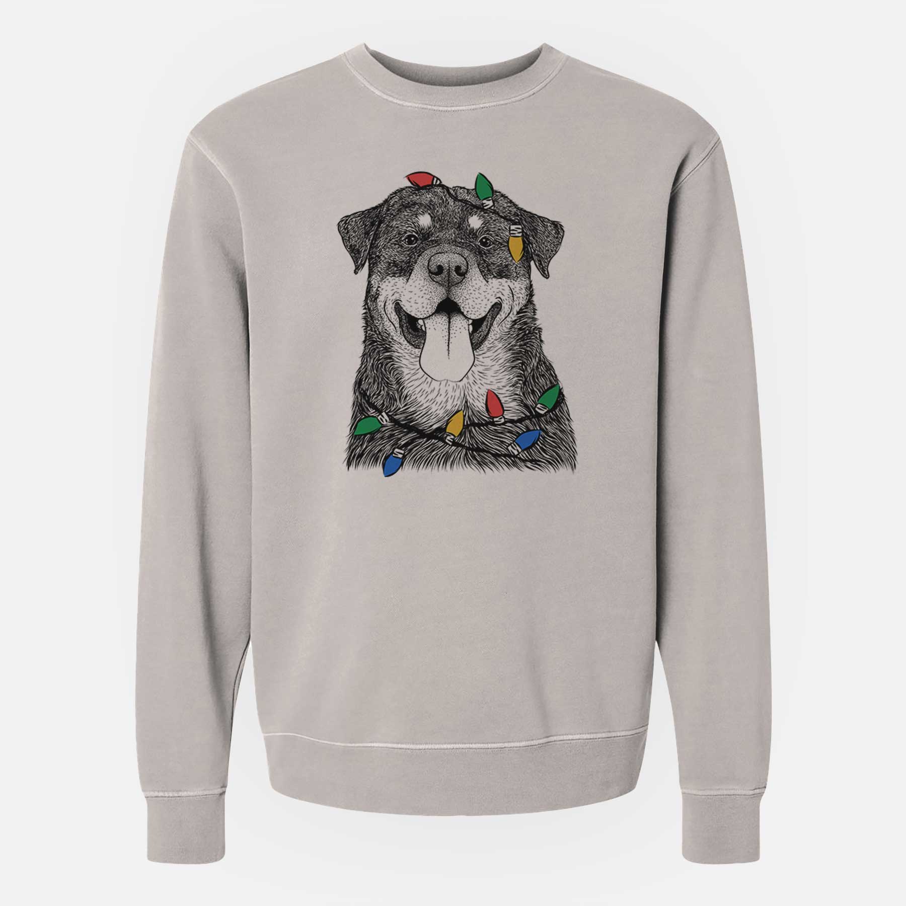 Christmas Lights Romeo the Rottweiler - Unisex Pigment Dyed Crew Sweatshirt