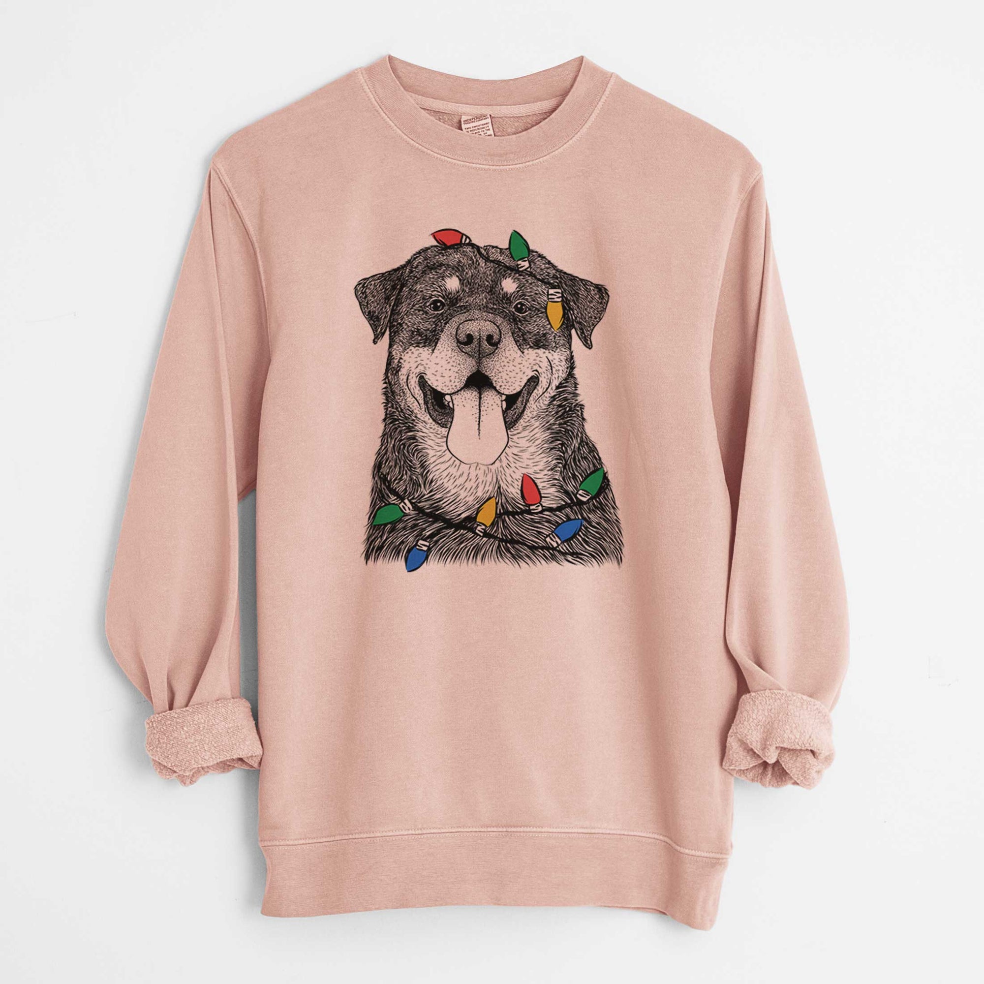 Christmas Lights Romeo the Rottweiler - Unisex Pigment Dyed Crew Sweatshirt