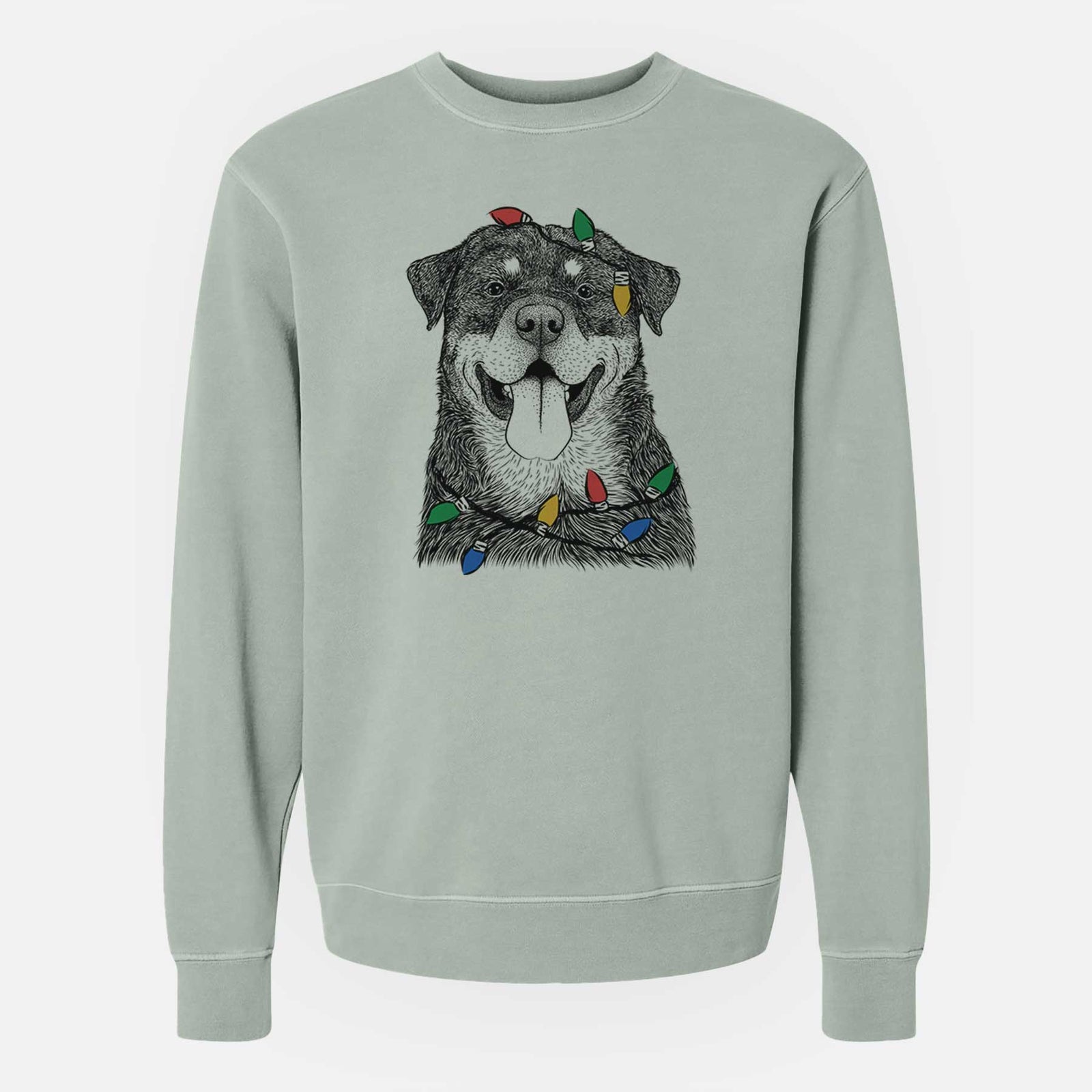 Christmas Lights Romeo the Rottweiler - Unisex Pigment Dyed Crew Sweatshirt