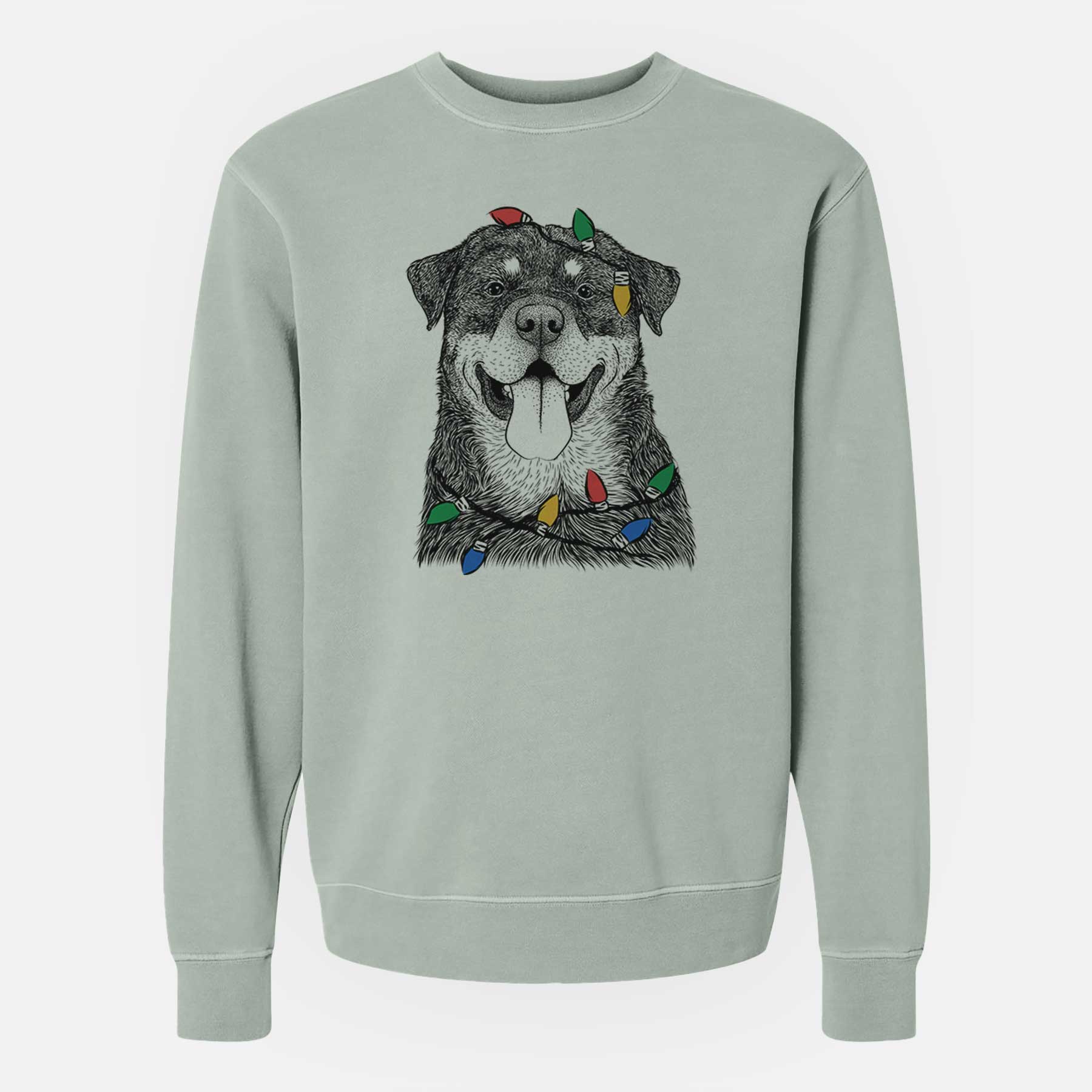 Christmas Lights Romeo the Rottweiler - Unisex Pigment Dyed Crew Sweatshirt