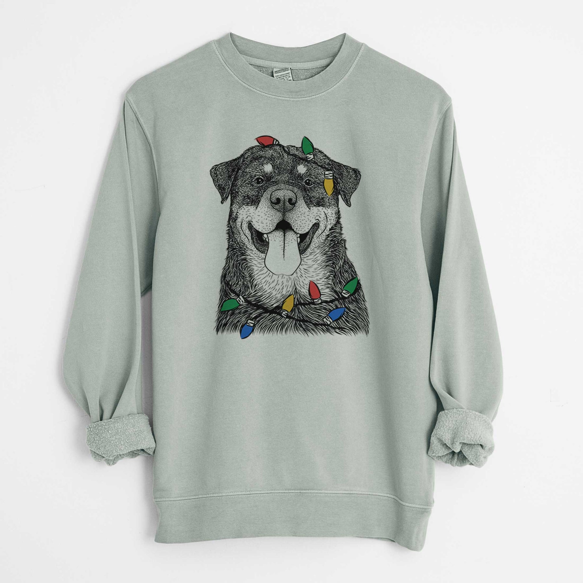 Christmas Lights Romeo the Rottweiler - Unisex Pigment Dyed Crew Sweatshirt