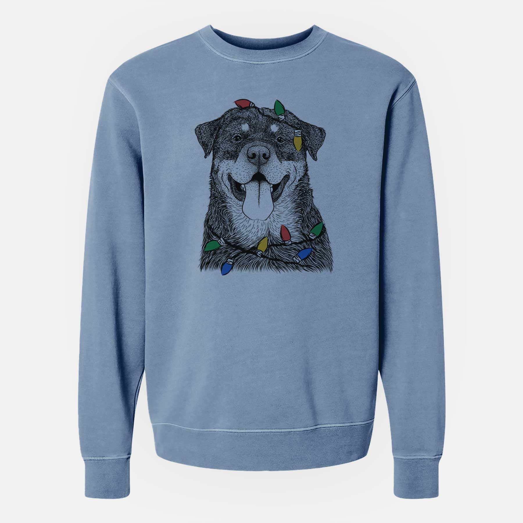 Christmas Lights Romeo the Rottweiler - Unisex Pigment Dyed Crew Sweatshirt